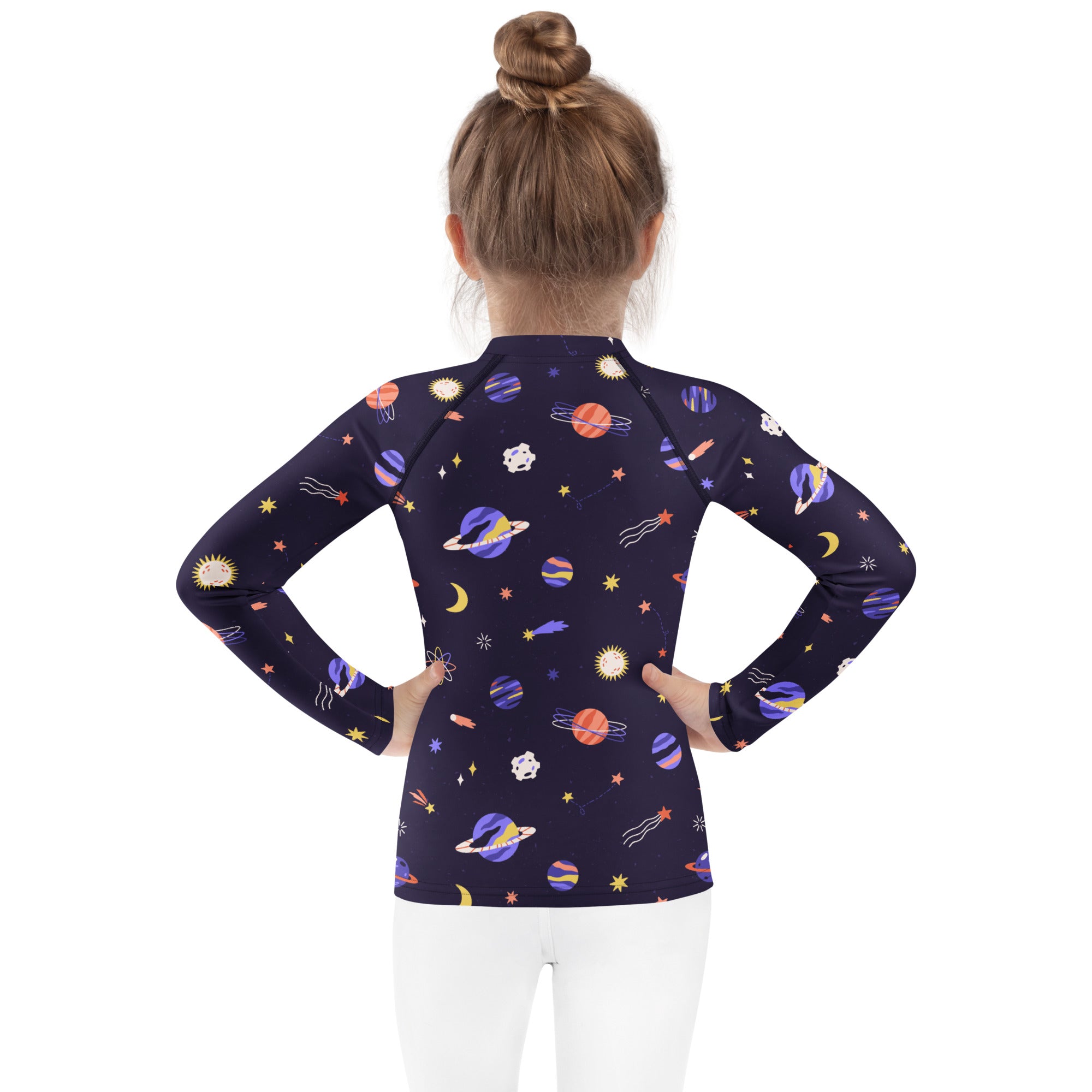 Girls Purple Galaxy Space Long Sleeve Rash Guard Swim Shirt – Buttery Soft, Sun Safe UPF 50+ Protection, Quick Dry & 4-Way Stretch Comfort