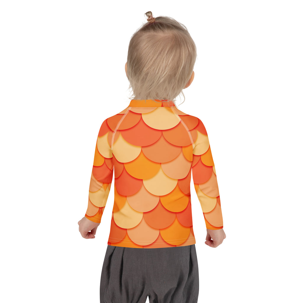 Girls Orange Mermaid Long Sleeve Rash Guard Swim Shirt – Buttery Soft, Sun Safe UPF 50+ Protection, Quick Dry & 4-Way Stretch Comfort