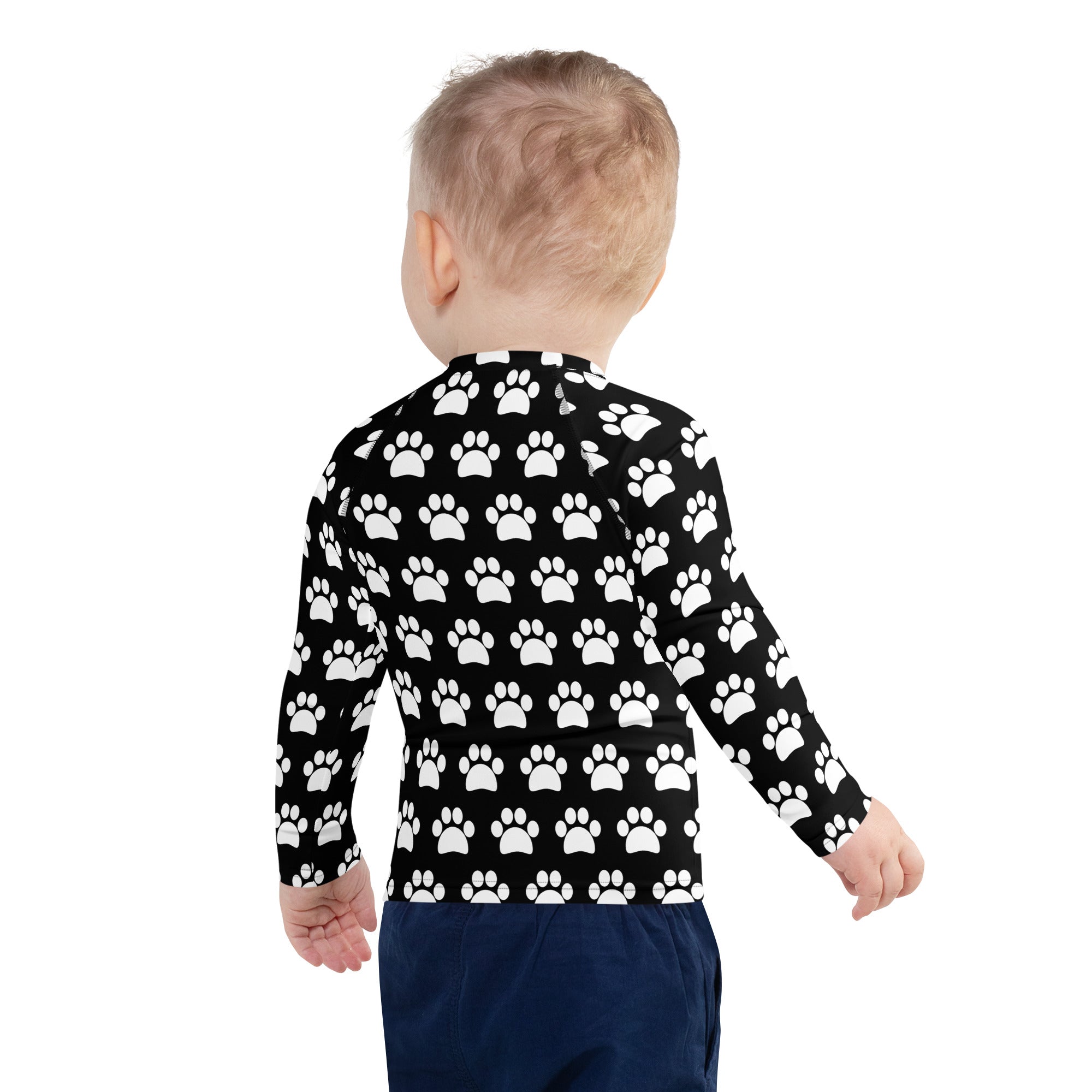Kids Black Paw Print Long Sleeve Rash Guard Swim Shirt – Buttery Soft, Sun Safe UPF 50+ Protection, Quick Dry & 4-Way Stretch Comfort