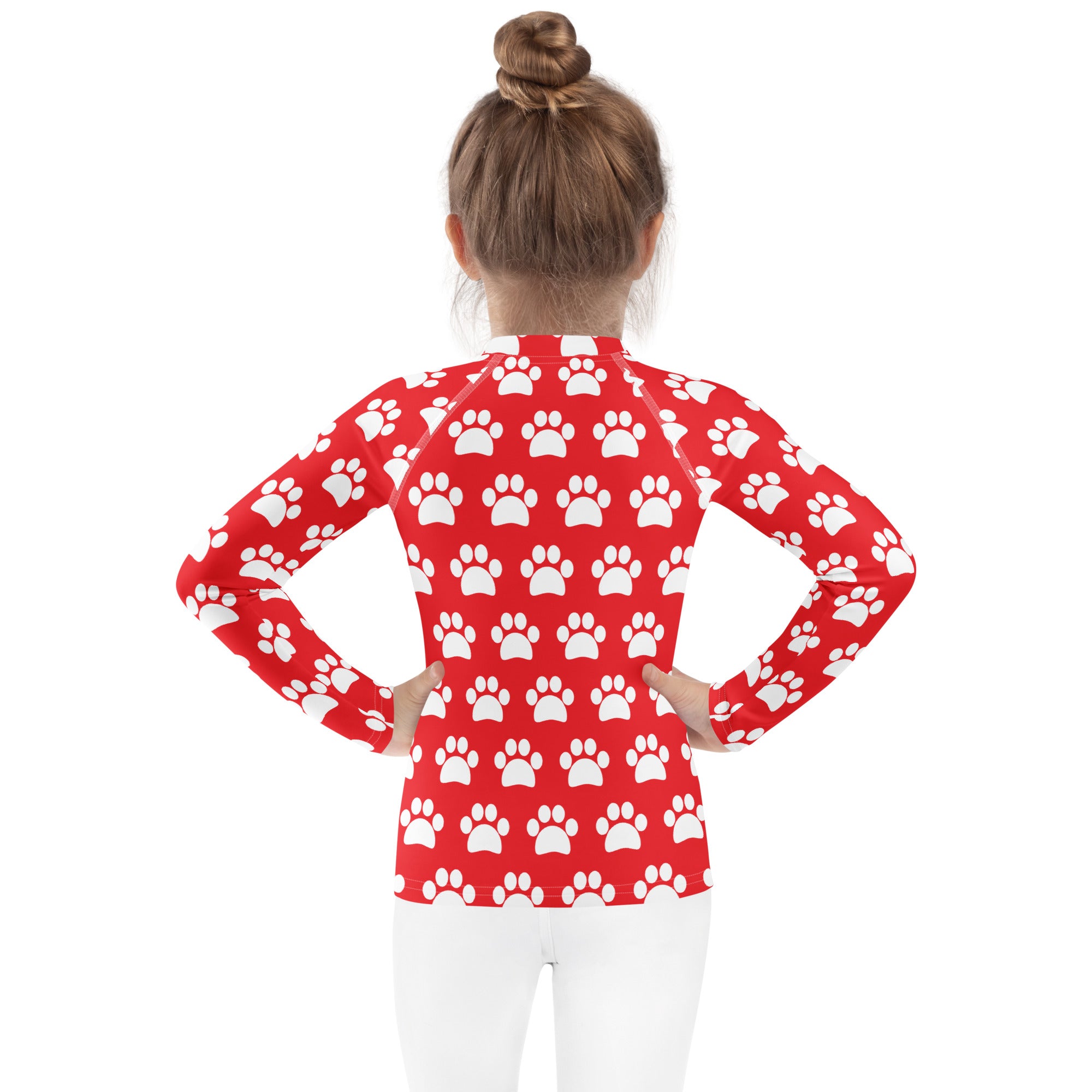 Kids Red Paw Print Long Sleeve Rash Guard Swim Shirt – Buttery Soft, Sun Safe UPF 50+ Protection, Quick Dry & 4-Way Stretch Comfort