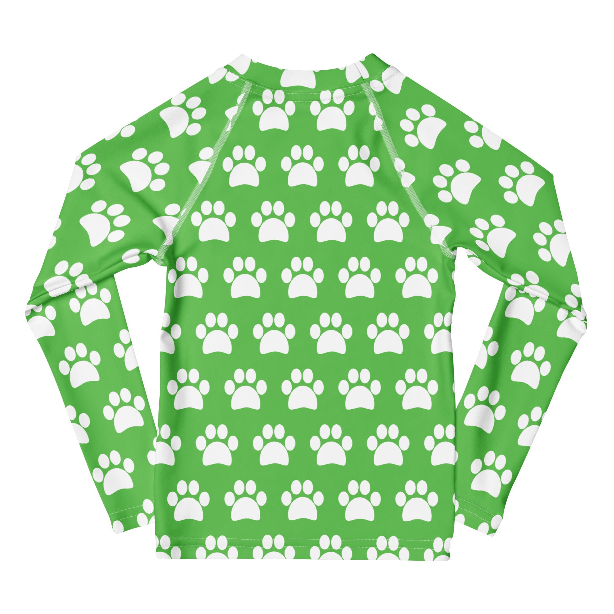 Kids Green Paw Print Long Sleeve Rash Guard Swim Shirt – Buttery Soft, Sun Safe UPF 50+ Protection, Quick Dry & 4-Way Stretch Comfort