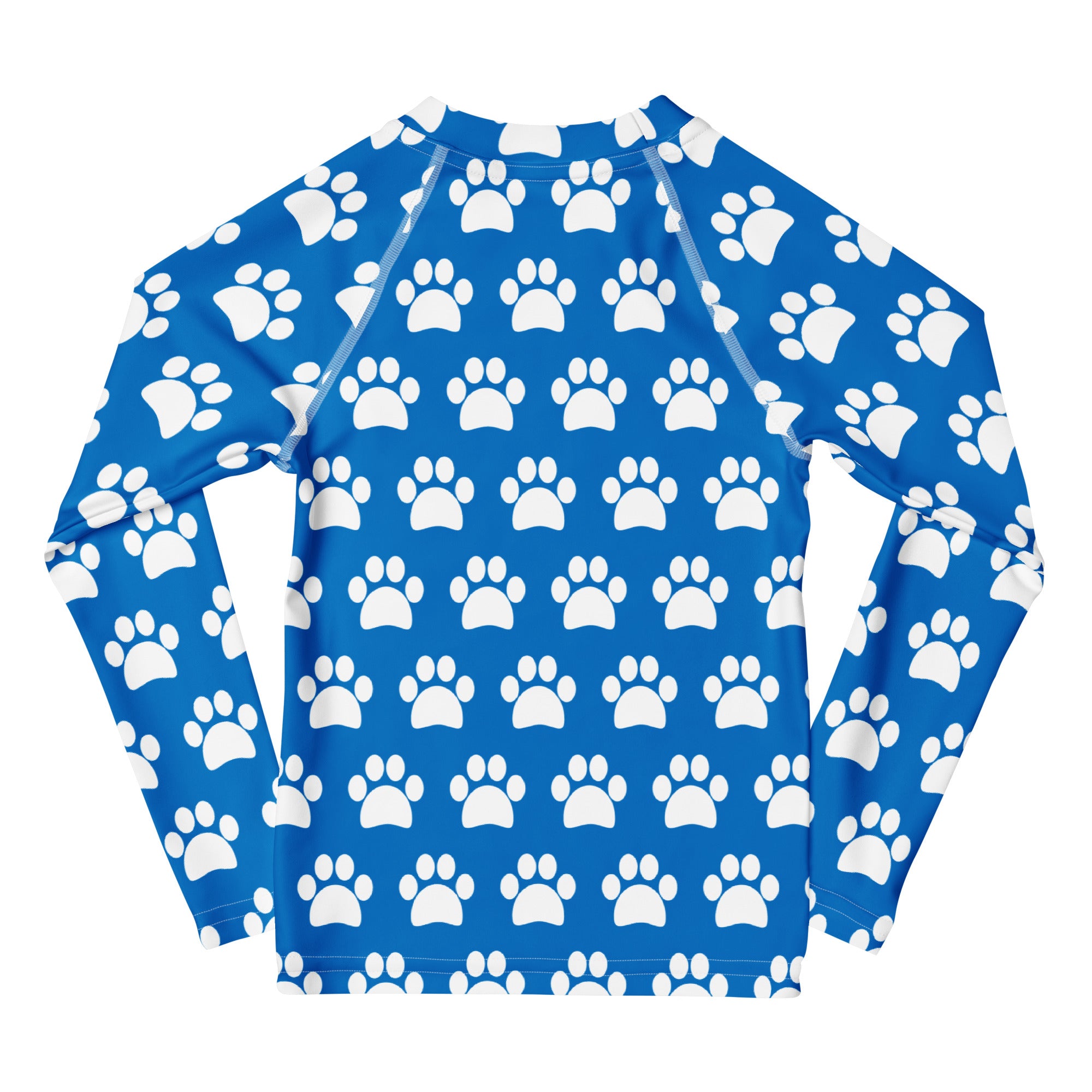 Kids Royal Blue Paw Print Long Sleeve Rash Guard Swim Shirt – Buttery Soft, Sun Safe UPF 50+ Protection, Quick Dry & 4-Way Stretch Comfort