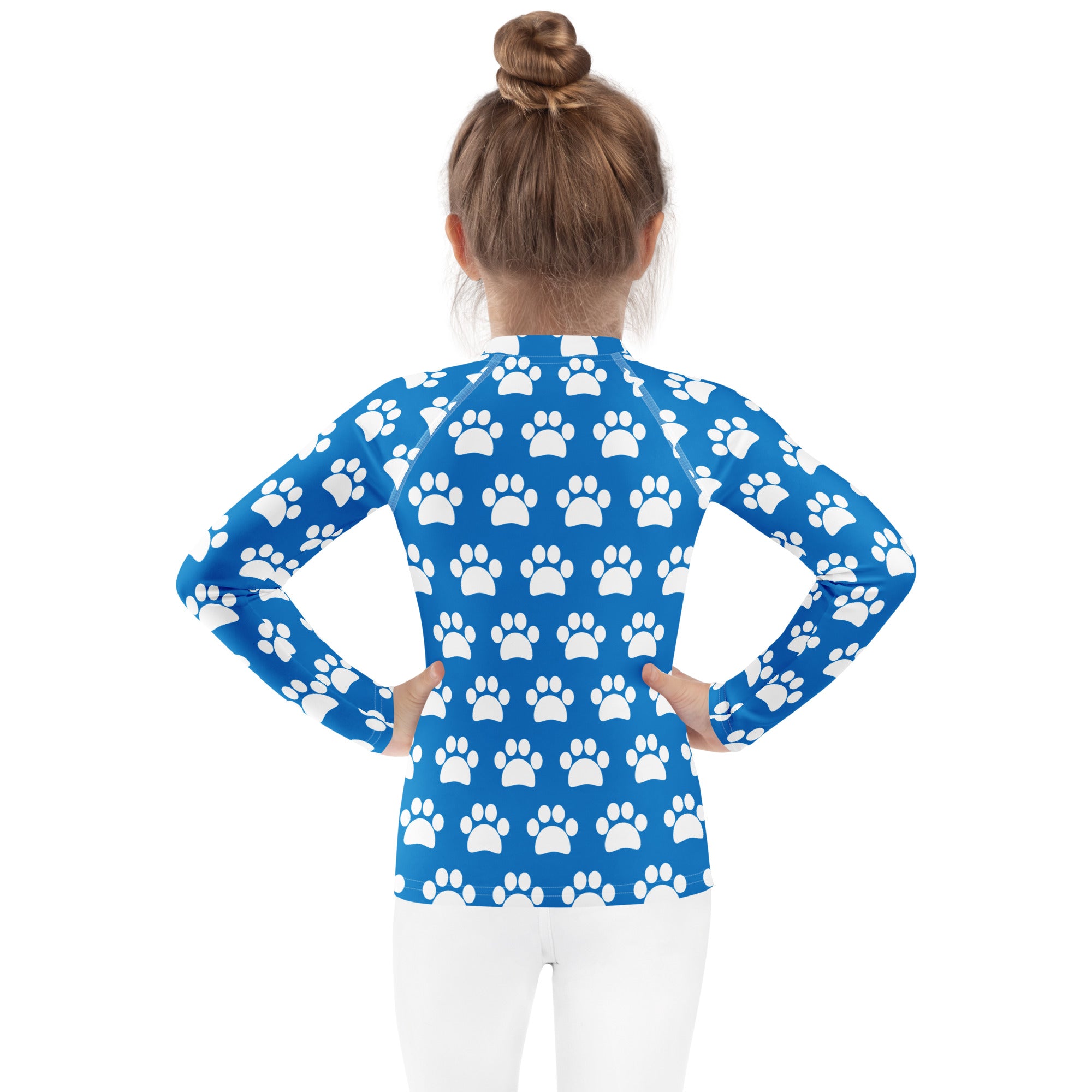 Kids Royal Blue Paw Print Long Sleeve Rash Guard Swim Shirt – Buttery Soft, Sun Safe UPF 50+ Protection, Quick Dry & 4-Way Stretch Comfort