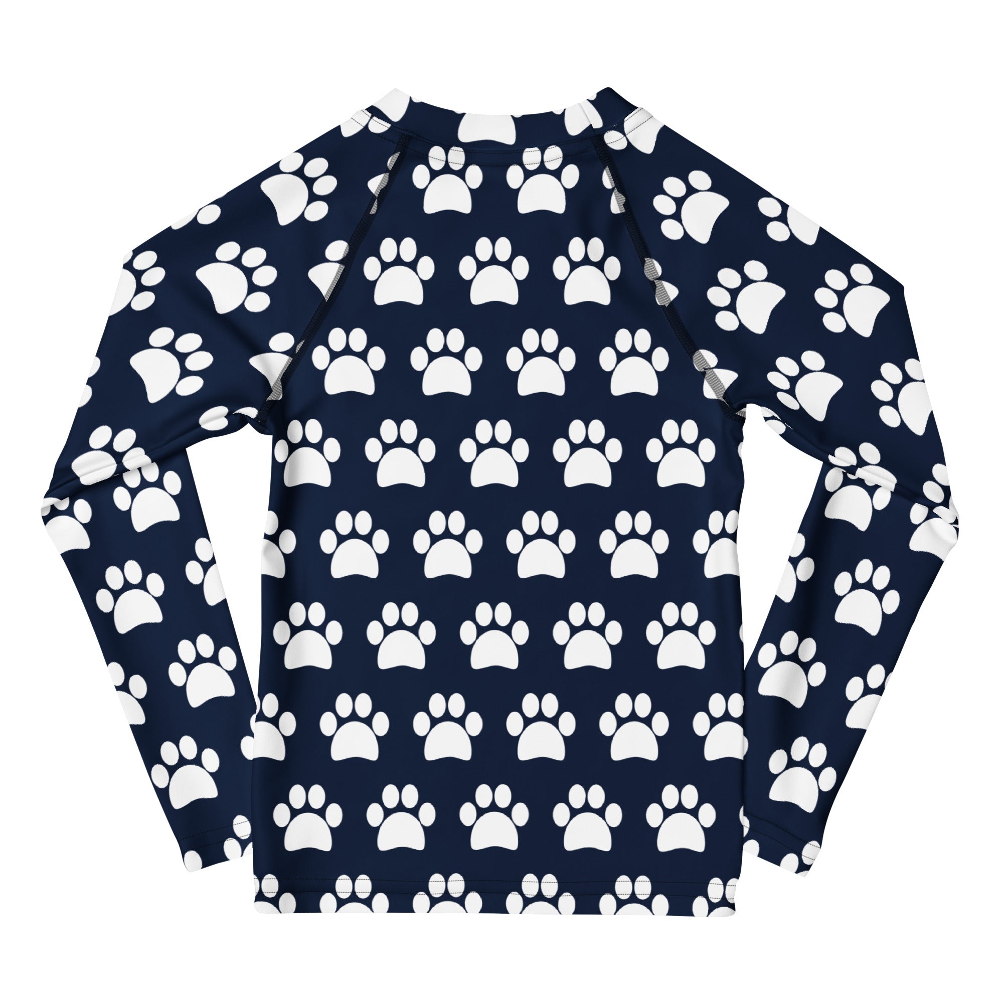 Kids Navy Blue Paw Print Long Sleeve Rash Guard Swim Shirt – Buttery Soft, Sun Safe UPF 50+ Protection, Quick Dry & 4-Way Stretch Comfort