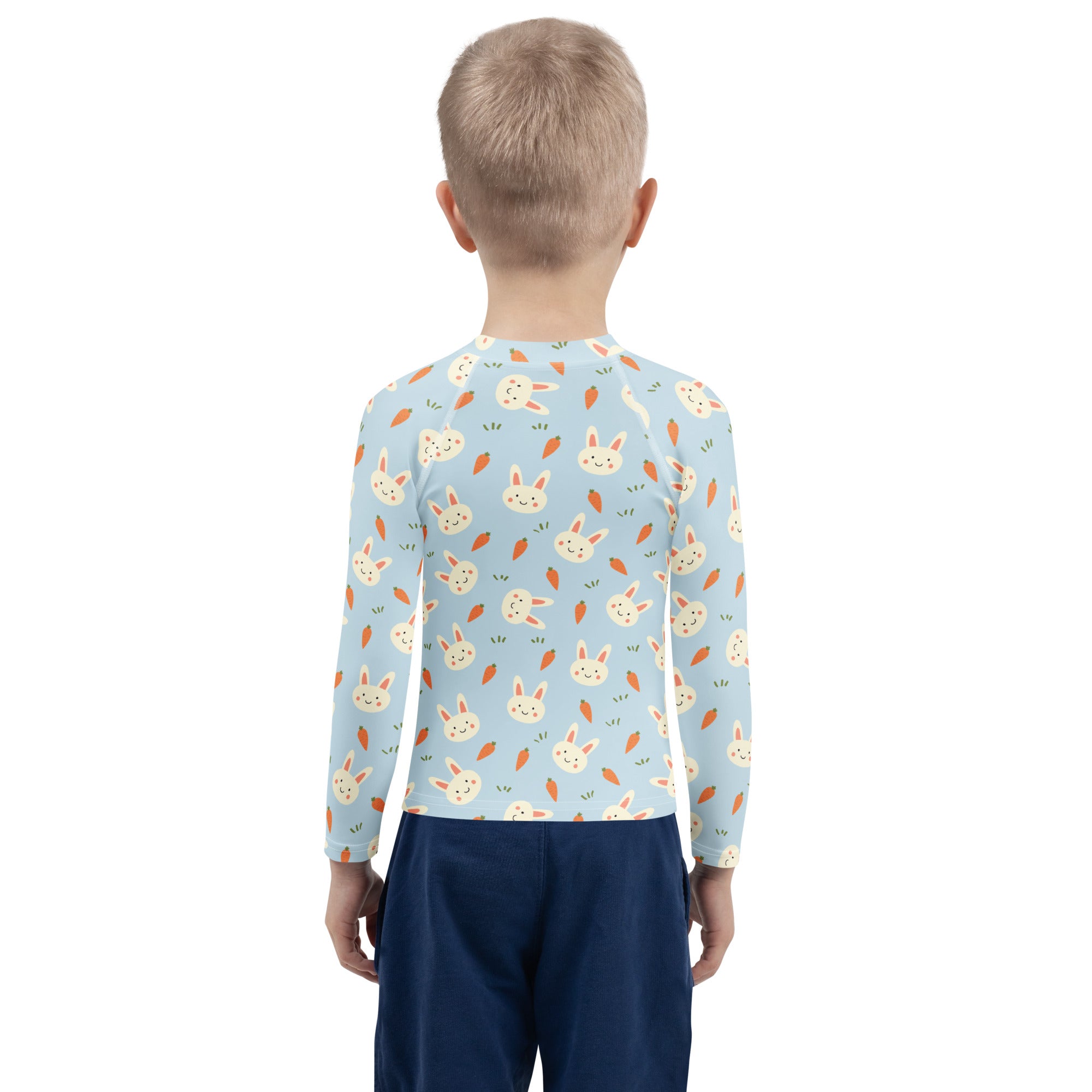 Kids Cute Bunny & Carrot Long Sleeve Rash Guard Swim Shirt – Buttery Soft, Sun Safe UPF 50+ Protection, Quick Dry & 4-Way Stretch Comfort