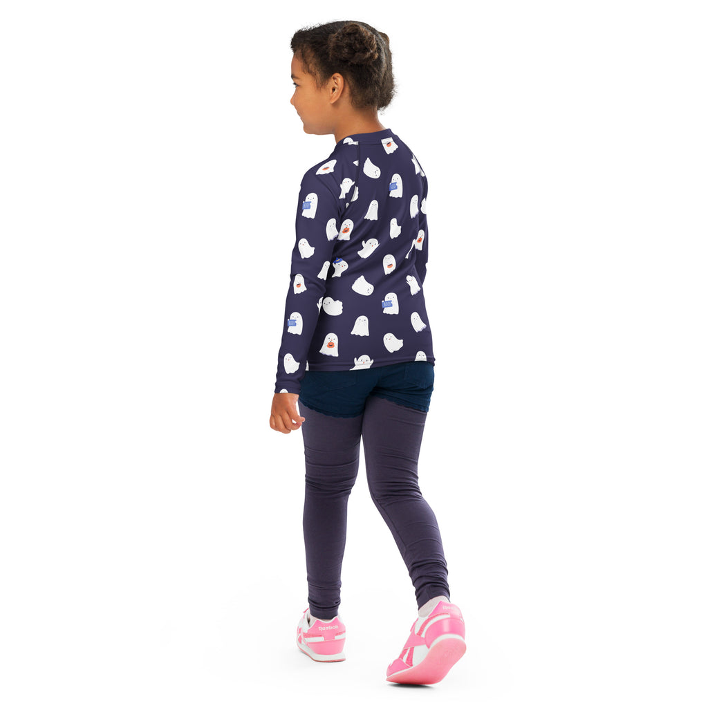 Girls Dark Purple Ghost Long Sleeve Rash Guard Swim Shirt – Buttery Soft, Sun Safe UPF 50+ Protection, Quick Dry & 4-Way Stretch Comfort