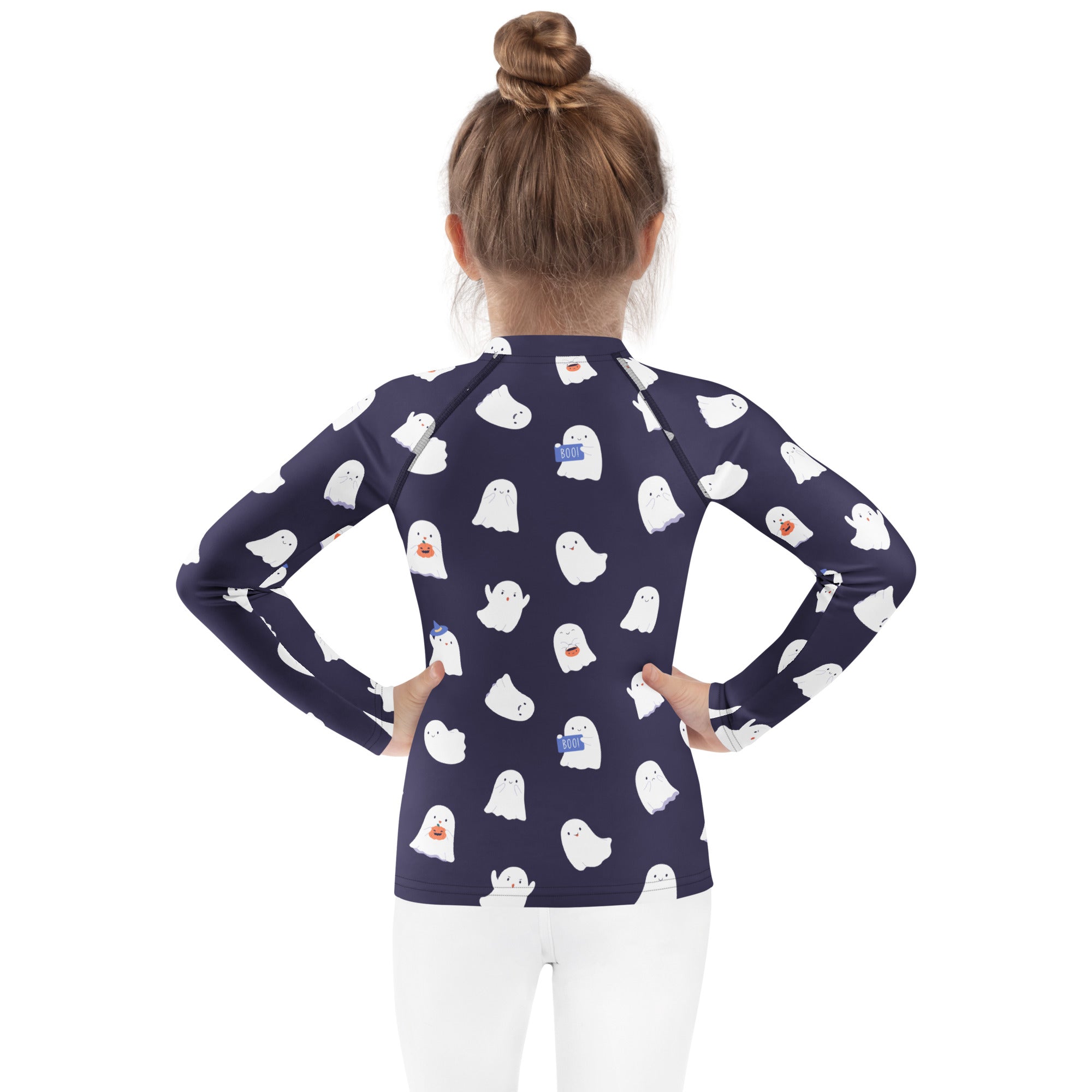 Girls Dark Purple Ghost Long Sleeve Rash Guard Swim Shirt – Buttery Soft, Sun Safe UPF 50+ Protection, Quick Dry & 4-Way Stretch Comfort