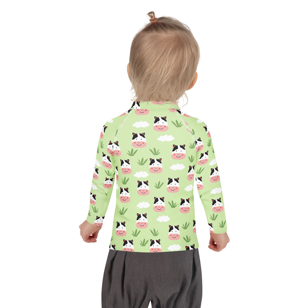 Kids Cute Farm Cow Long Sleeve Rash Guard Swim Shirt – Buttery Soft, Sun Safe UPF 50+ Protection, Quick Dry & 4-Way Stretch Comfort