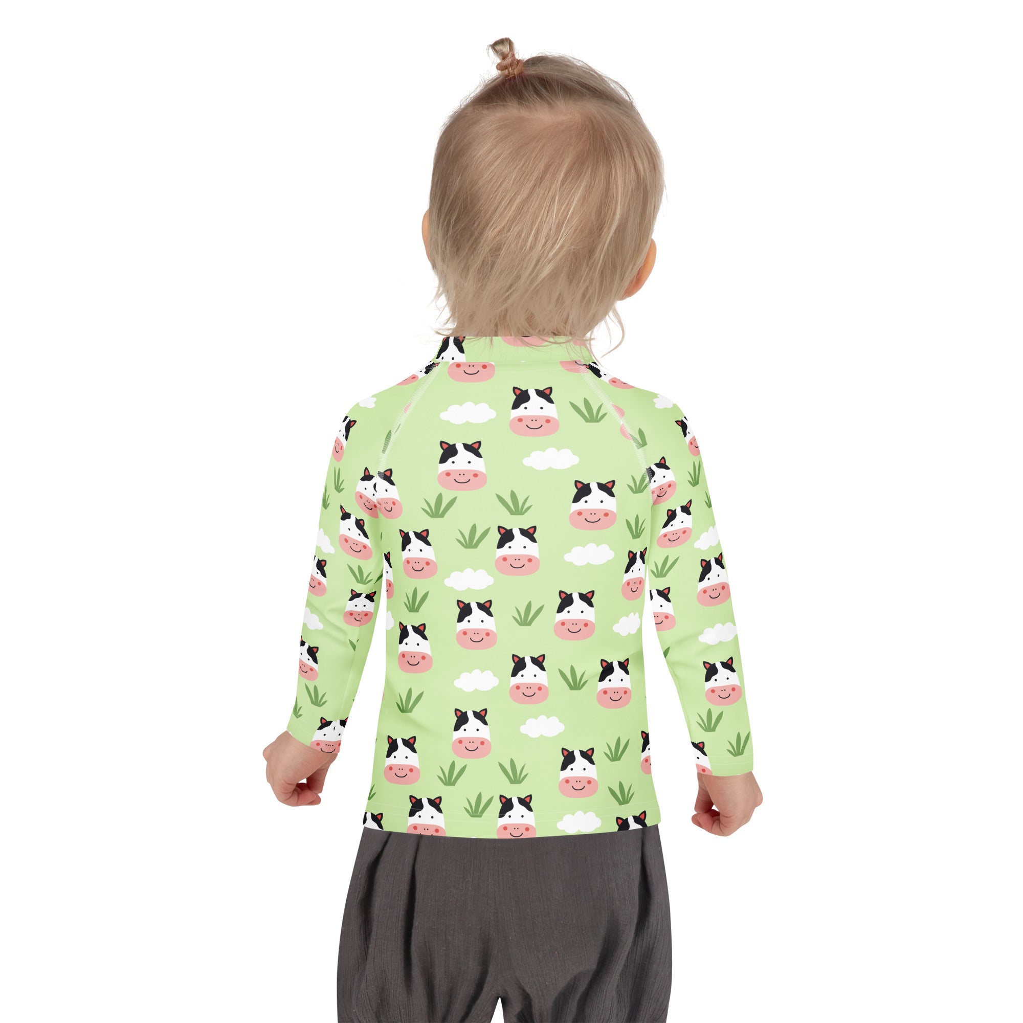 Kids Cute Farm Cow Long Sleeve Rash Guard Swim Shirt – Buttery Soft, Sun Safe UPF 50+ Protection, Quick Dry & 4-Way Stretch Comfort
