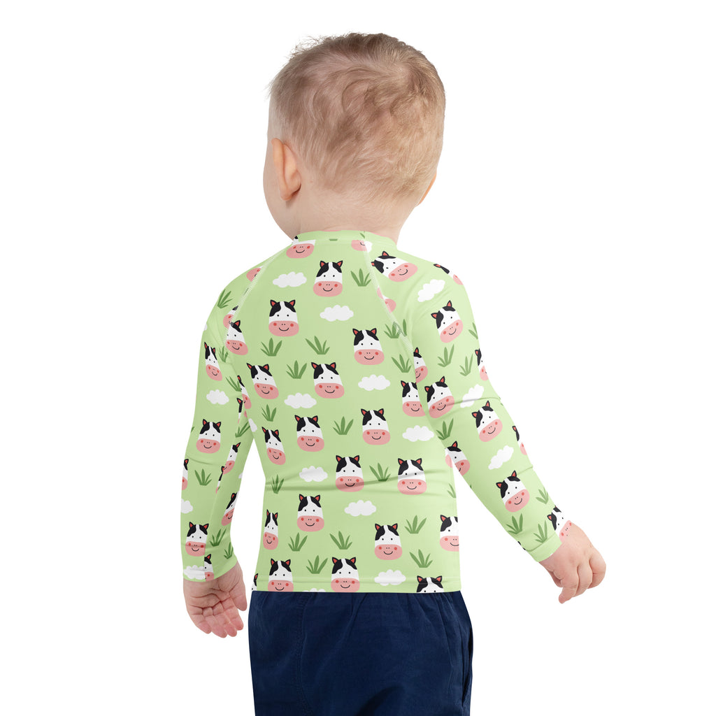 Kids Cute Farm Cow Long Sleeve Rash Guard Swim Shirt – Buttery Soft, Sun Safe UPF 50+ Protection, Quick Dry & 4-Way Stretch Comfort