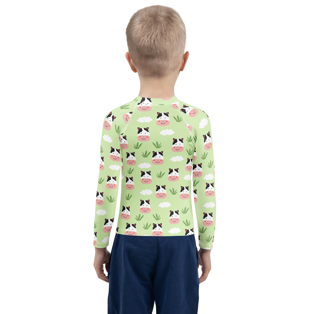 Kids Cute Farm Cow Long Sleeve Rash Guard Swim Shirt – Buttery Soft, Sun Safe UPF 50+ Protection, Quick Dry & 4-Way Stretch Comfort