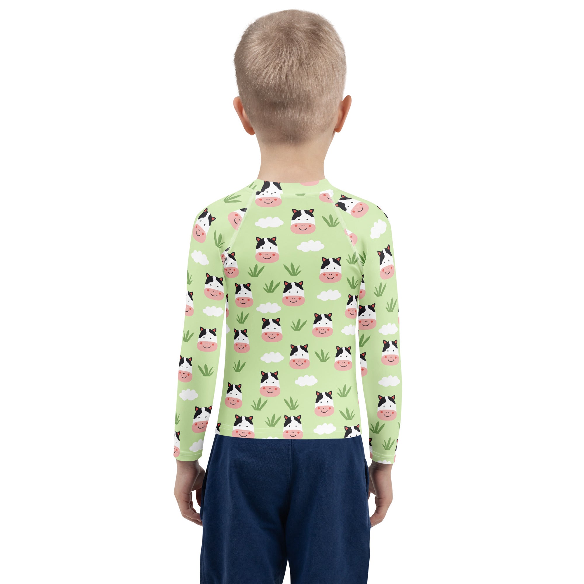 Kids Cute Farm Cow Long Sleeve Rash Guard Swim Shirt – Buttery Soft, Sun Safe UPF 50+ Protection, Quick Dry & 4-Way Stretch Comfort