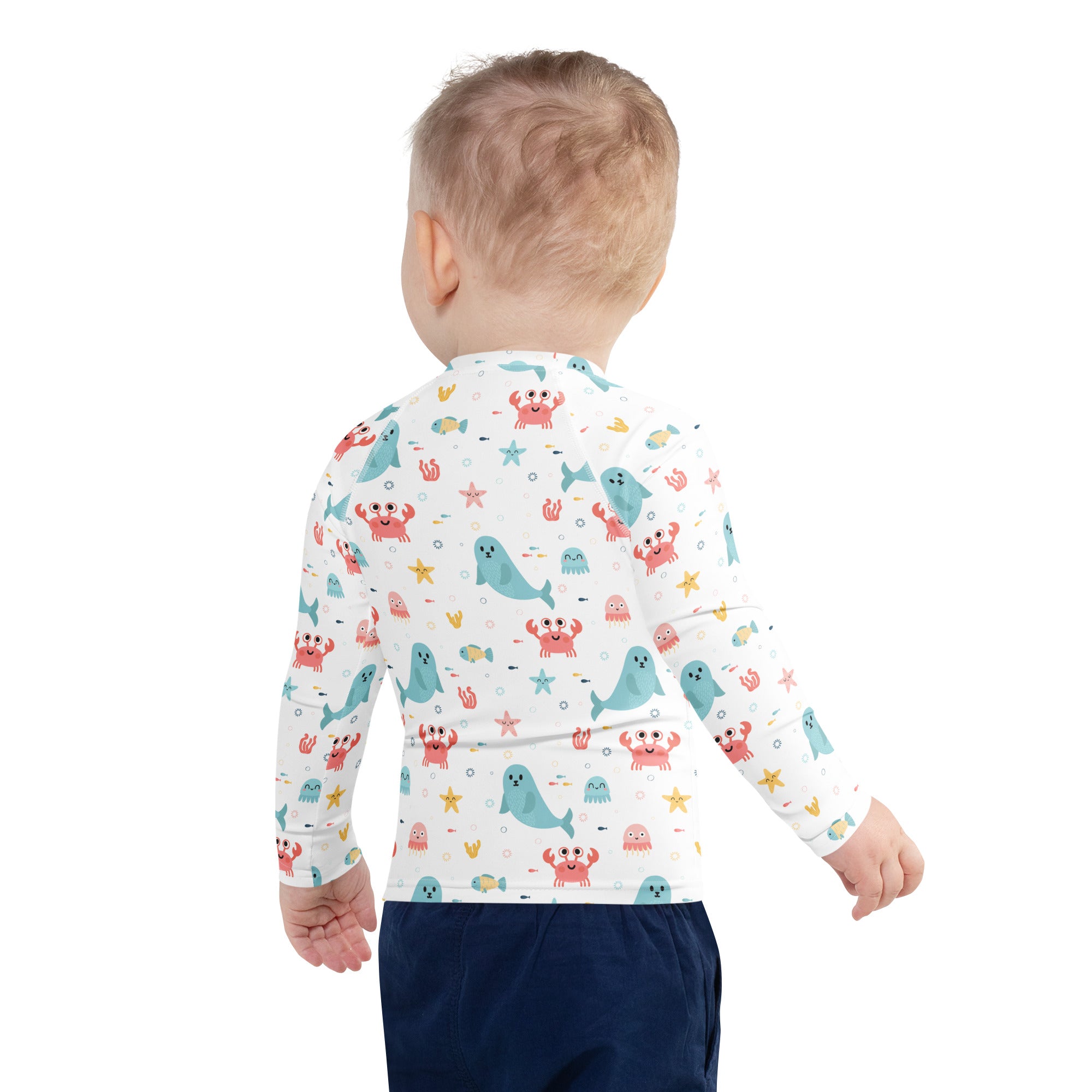 Kids Cute Ocean Animals Long Sleeve Rash Guard Swim Shirt – Buttery Soft, Sun Safe UPF 50+ Protection, Quick Dry & 4-Way Stretch Comfort