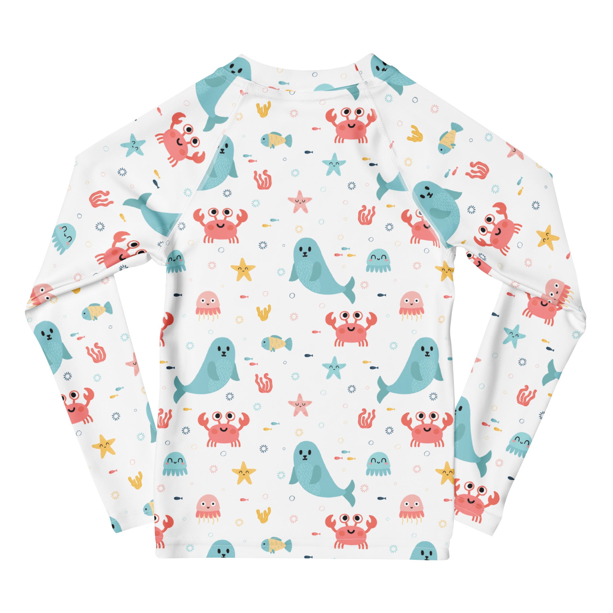 Kids Cute Ocean Animals Long Sleeve Rash Guard Swim Shirt – Buttery Soft, Sun Safe UPF 50+ Protection, Quick Dry & 4-Way Stretch Comfort