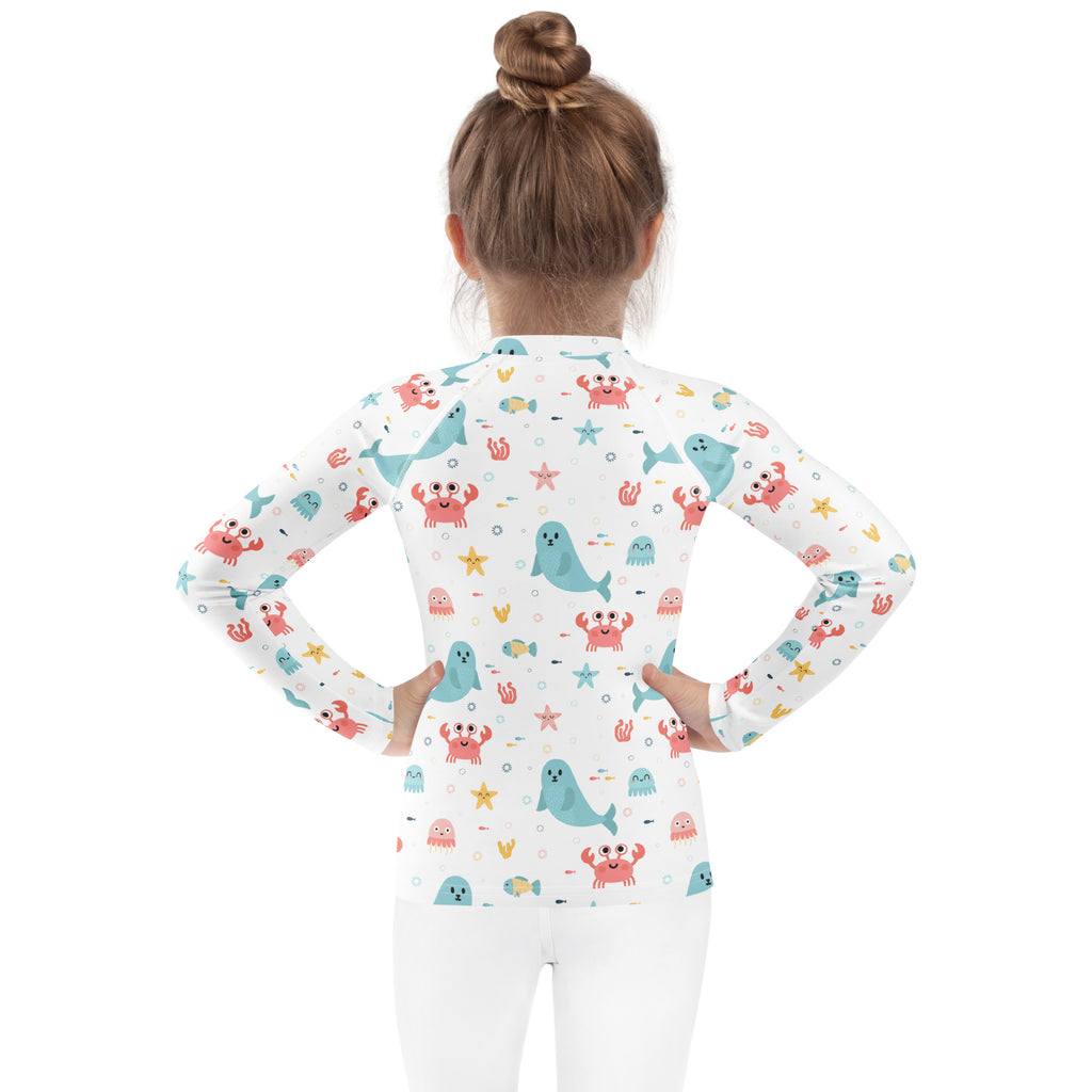 Kids Cute Ocean Animals Long Sleeve Rash Guard Swim Shirt – Buttery Soft, Sun Safe UPF 50+ Protection, Quick Dry & 4-Way Stretch Comfort