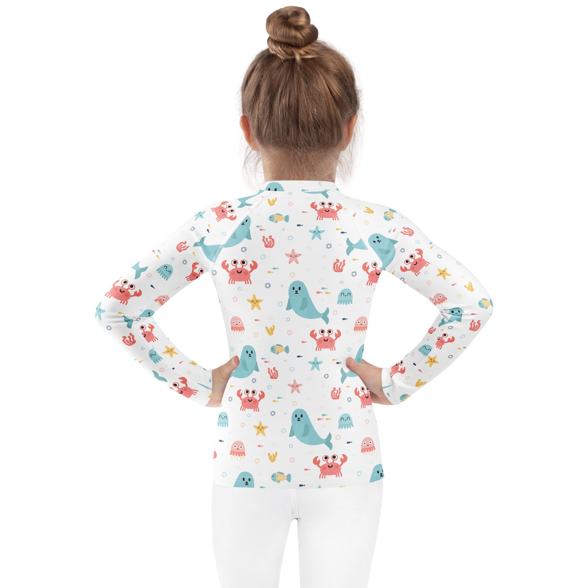 Kids Cute Ocean Animals Long Sleeve Rash Guard Swim Shirt – Buttery Soft, Sun Safe UPF 50+ Protection, Quick Dry & 4-Way Stretch Comfort