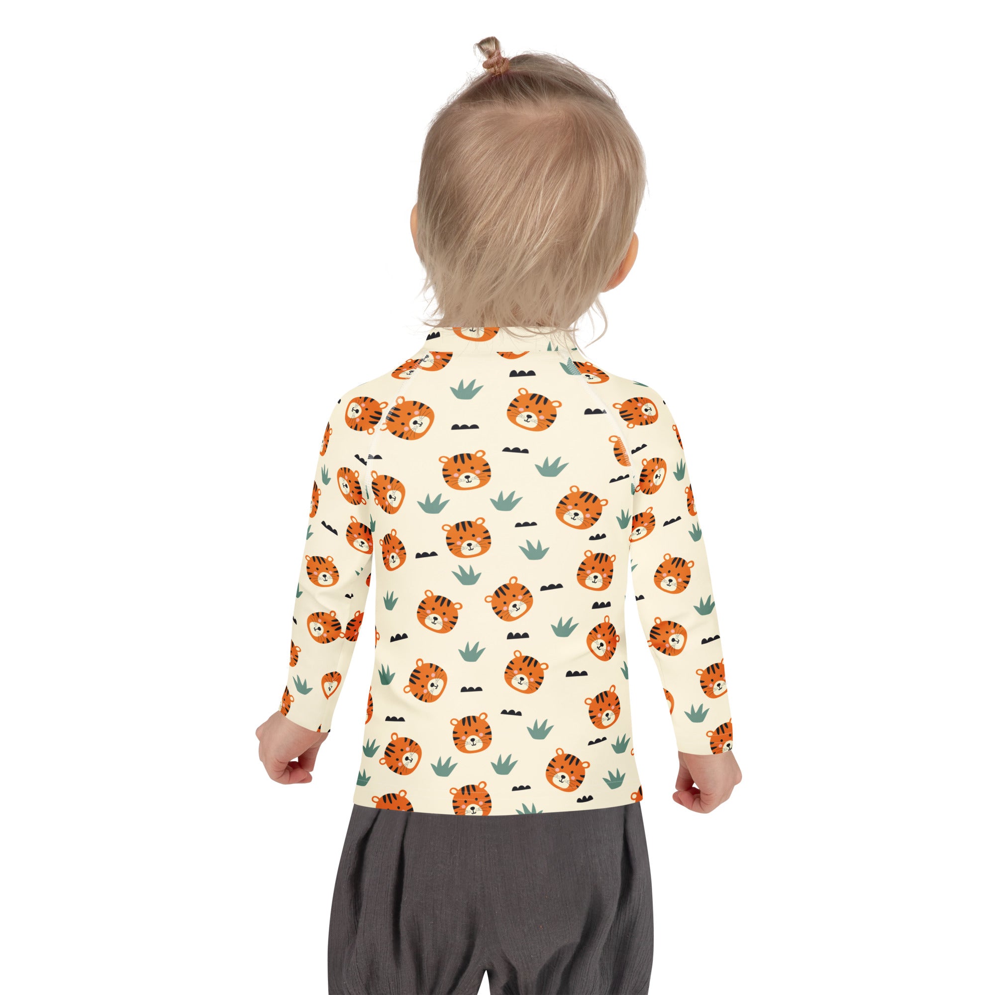 Kids Cute Tiger Long Sleeve Rash Guard Swim Shirt – Buttery Soft, Sun Safe UPF 50+ Protection, Quick Dry & 4-Way Stretch Comfort