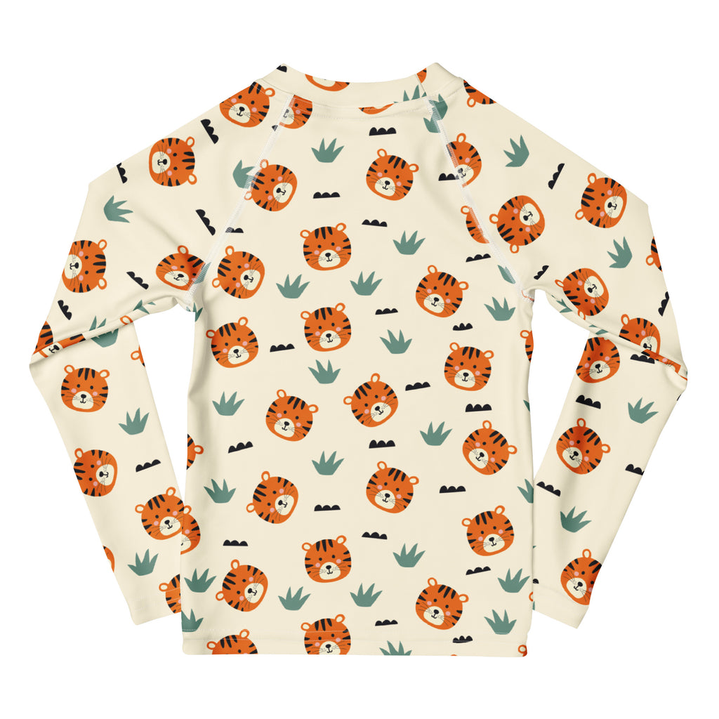 Kids Cute Tiger Long Sleeve Rash Guard Swim Shirt – Buttery Soft, Sun Safe UPF 50+ Protection, Quick Dry & 4-Way Stretch Comfort