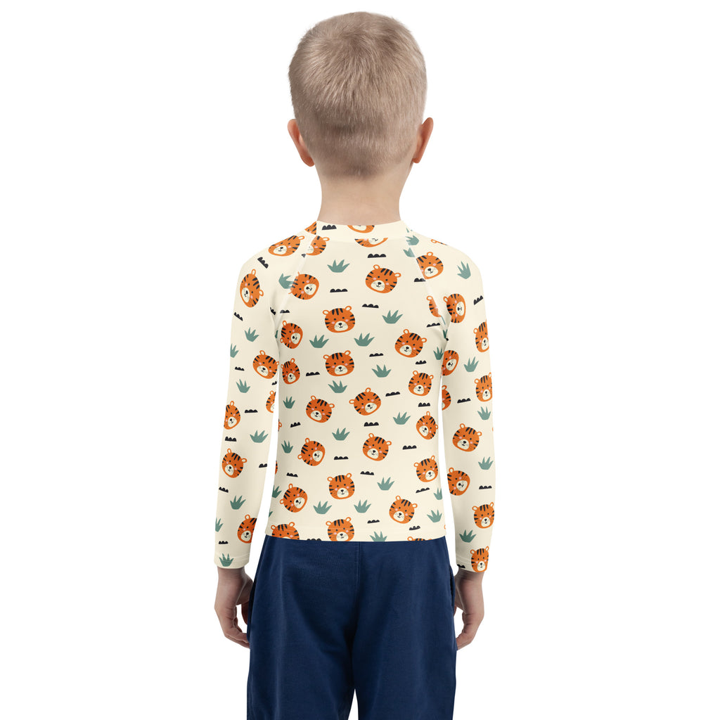Kids Cute Tiger Long Sleeve Rash Guard Swim Shirt – Buttery Soft, Sun Safe UPF 50+ Protection, Quick Dry & 4-Way Stretch Comfort
