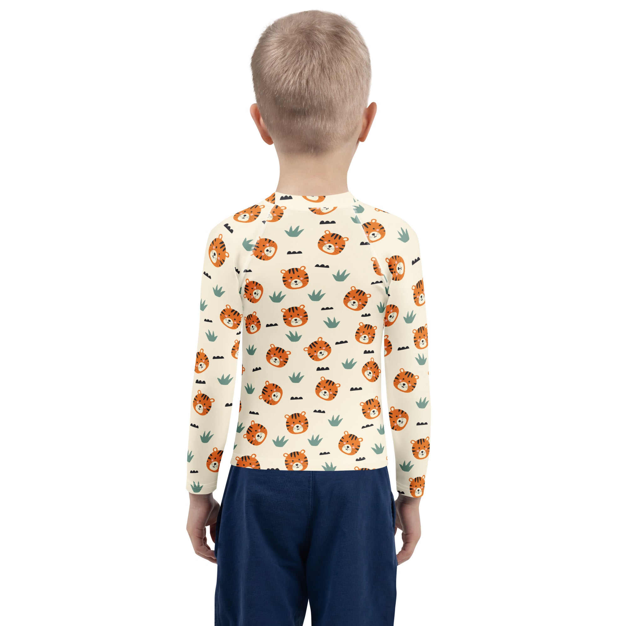 Kids Cute Tiger Long Sleeve Rash Guard Swim Shirt – Buttery Soft, Sun Safe UPF 50+ Protection, Quick Dry & 4-Way Stretch Comfort