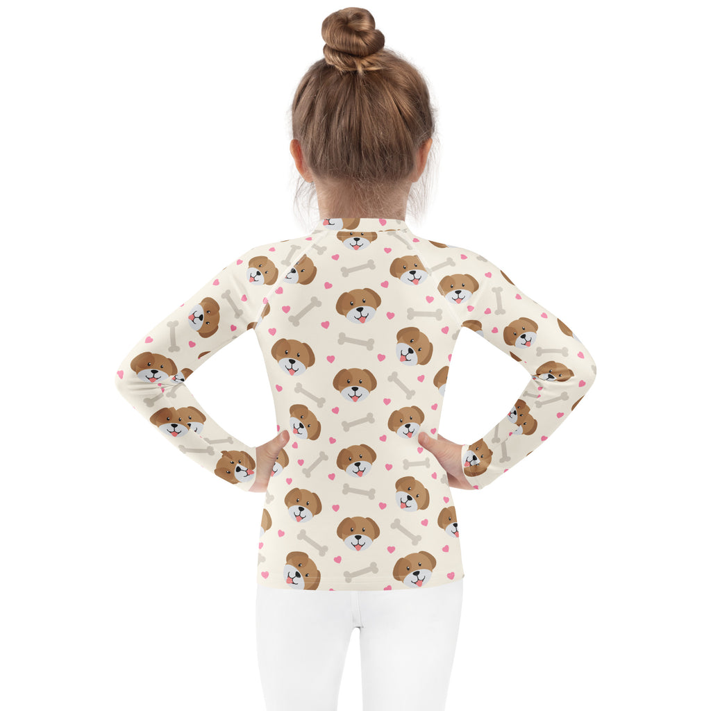 Kids Cute Puppy Long Sleeve Rash Guard Swim Shirt – Buttery Soft, Sun Safe UPF 50+ Protection, Quick Dry & 4-Way Stretch Comfort