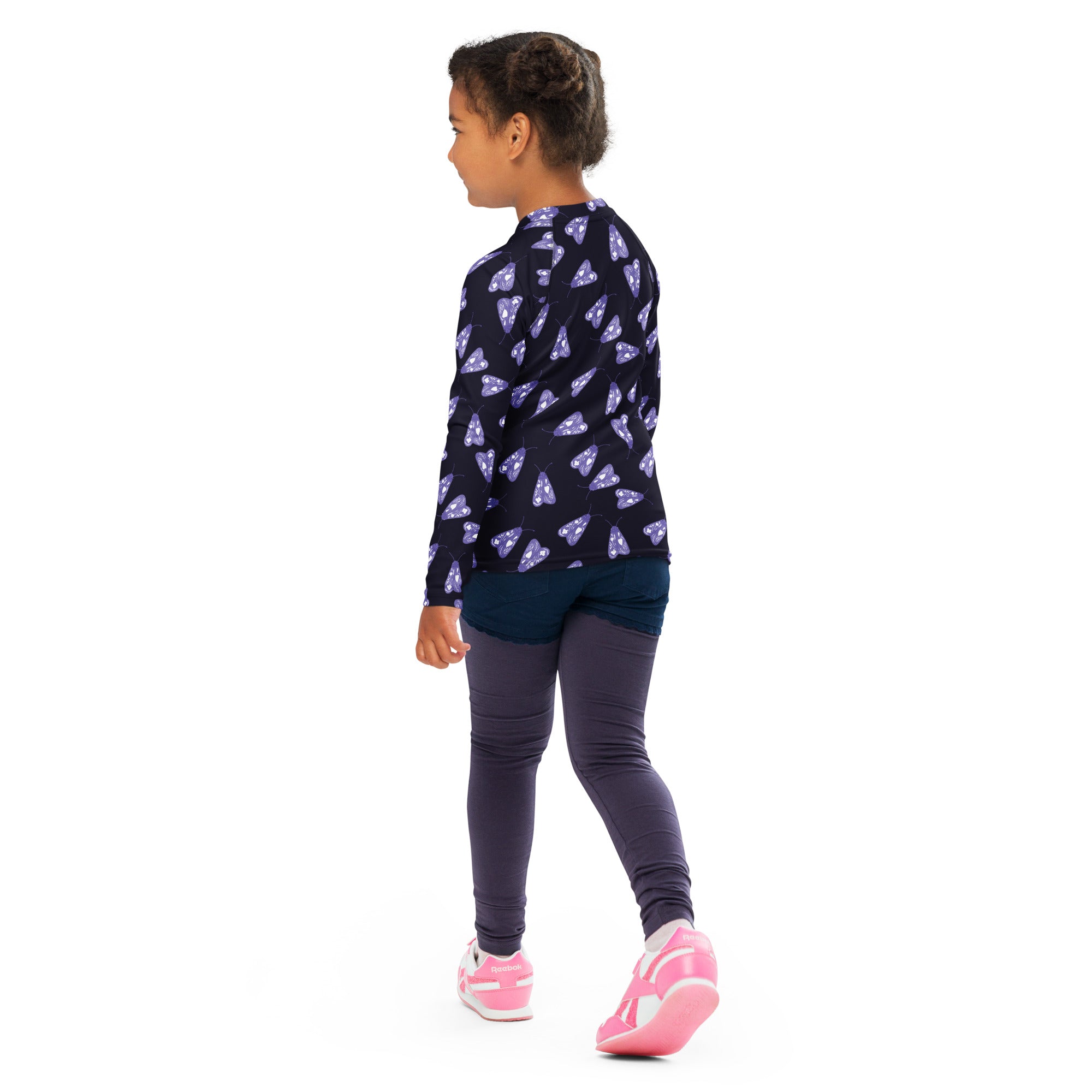 Girls Purple Moth Long Sleeve Rash Guard Swim Shirt – Buttery Soft, Sun Safe UPF 50+ Protection, Quick Dry & 4-Way Stretch Comfort