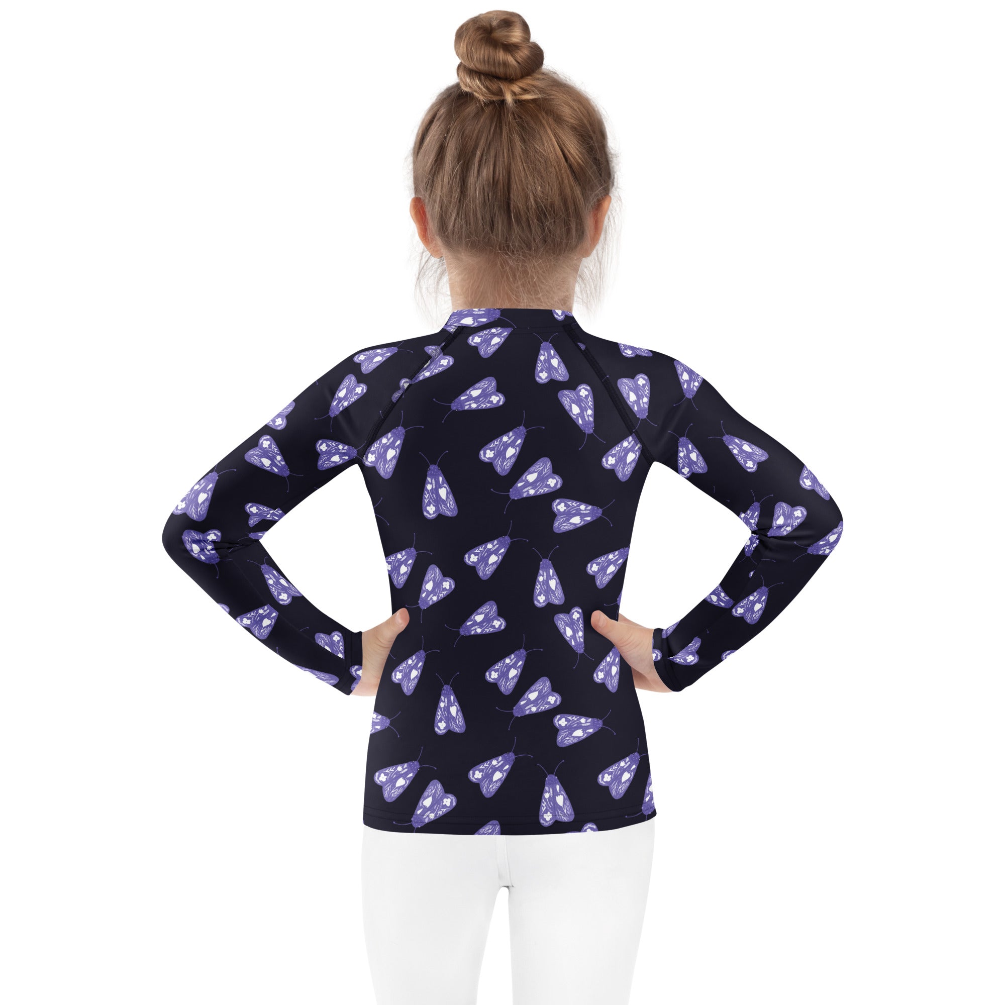 Girls Purple Moth Long Sleeve Rash Guard Swim Shirt – Buttery Soft, Sun Safe UPF 50+ Protection, Quick Dry & 4-Way Stretch Comfort