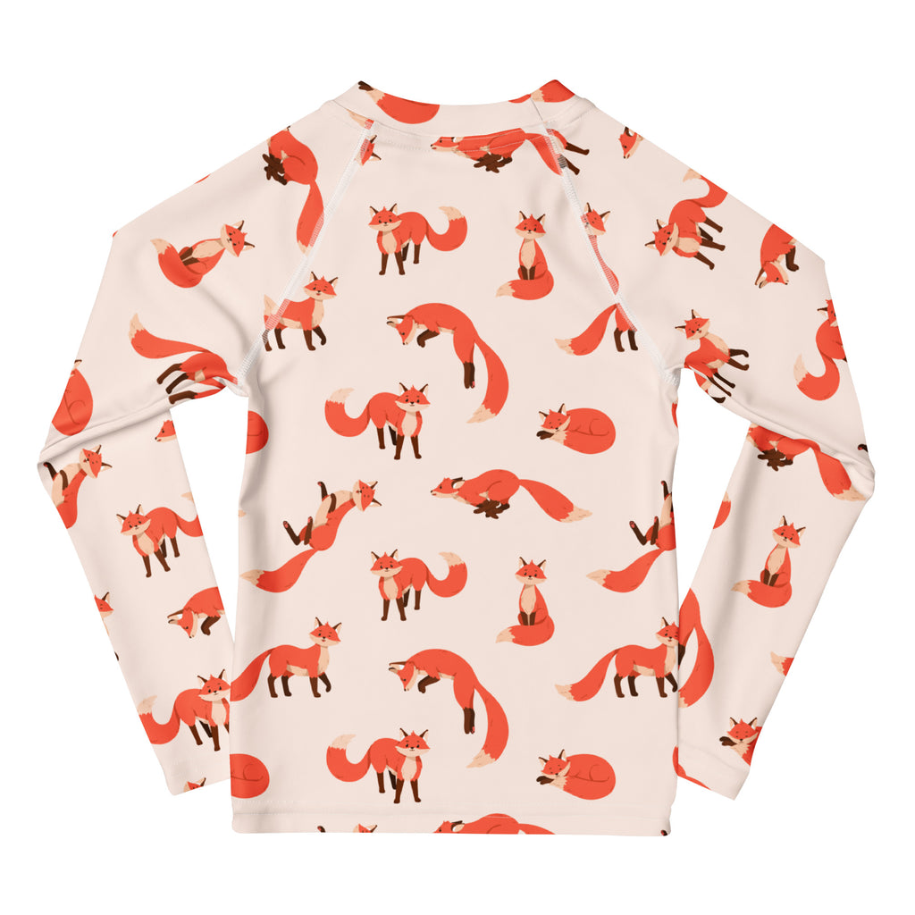 Kids Fox Long Sleeve Rash Guard Swim Shirt – Buttery Soft, Sun Safe UPF 50+ Protection, Quick Dry & 4-Way Stretch Comfort