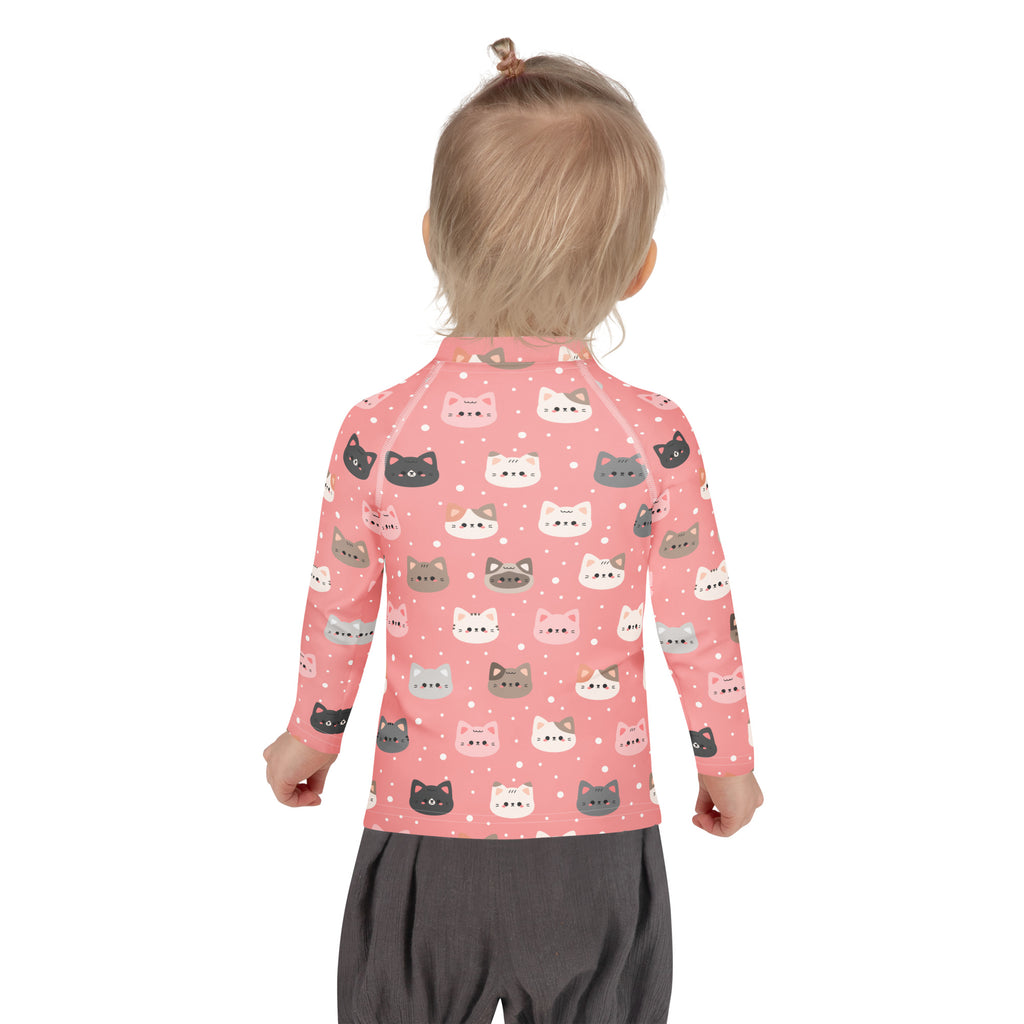 Girls Pink Cat Long Sleeve Rash Guard Swim Shirt – Buttery Soft, Sun Safe UPF 50+ Protection, Quick Dry & 4-Way Stretch Comfort