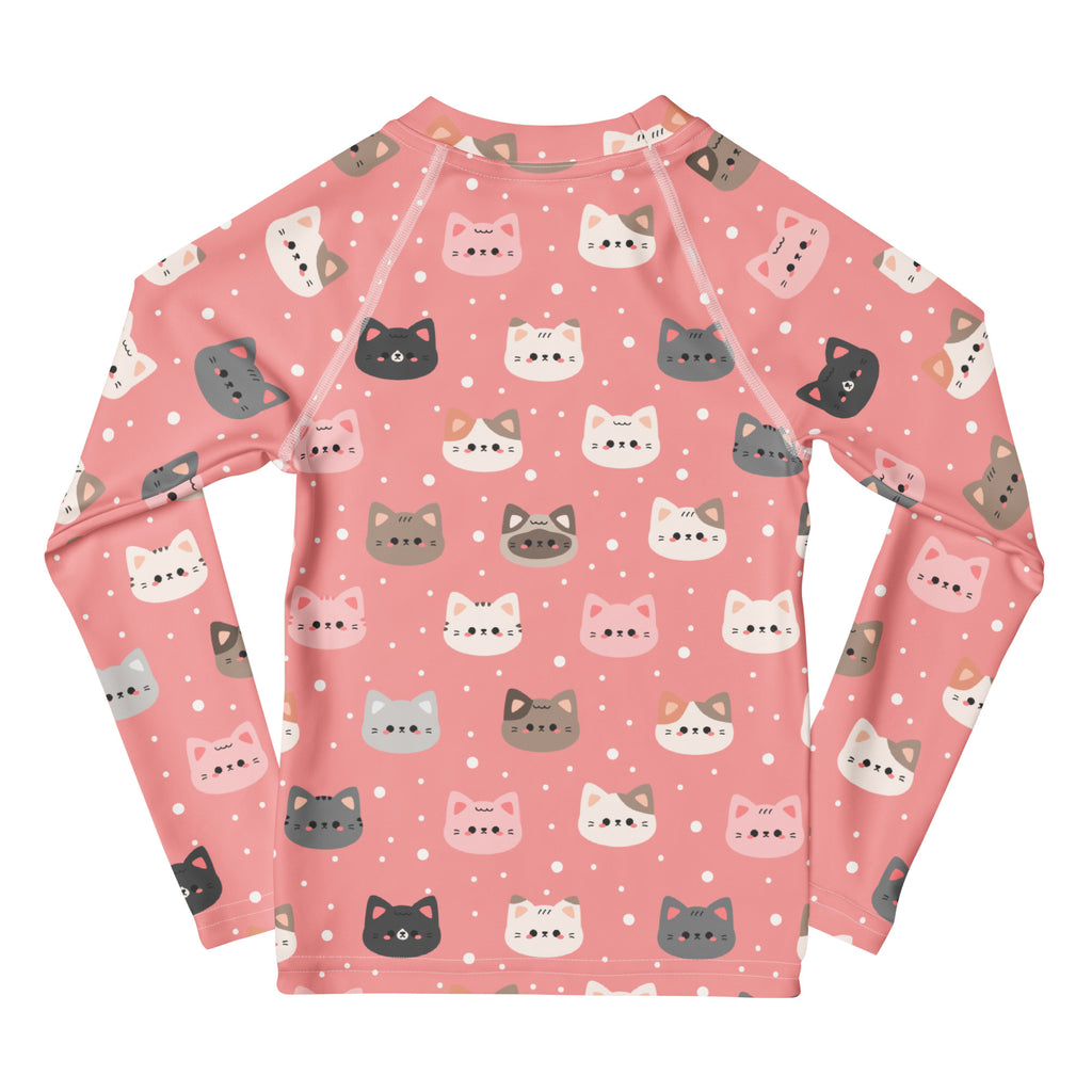 Girls Pink Cat Long Sleeve Rash Guard Swim Shirt – Buttery Soft, Sun Safe UPF 50+ Protection, Quick Dry & 4-Way Stretch Comfort