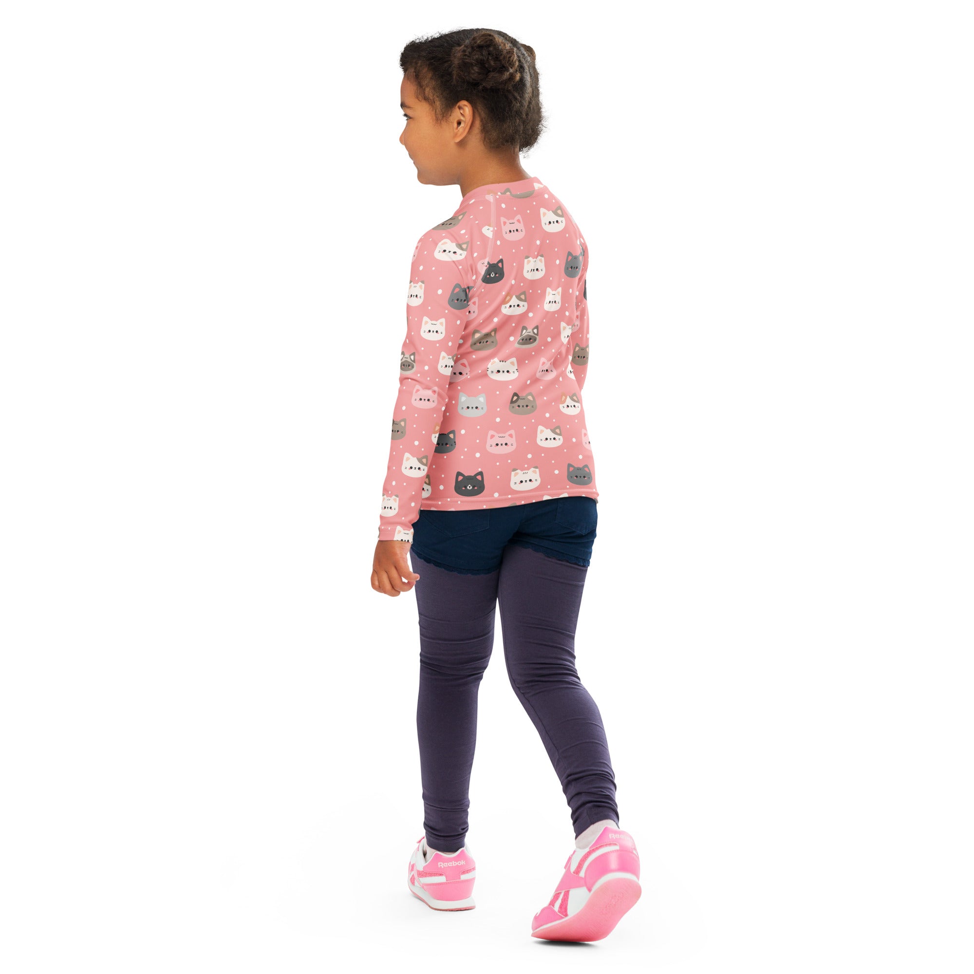 Girls Pink Cat Long Sleeve Rash Guard Swim Shirt – Buttery Soft, Sun Safe UPF 50+ Protection, Quick Dry & 4-Way Stretch Comfort