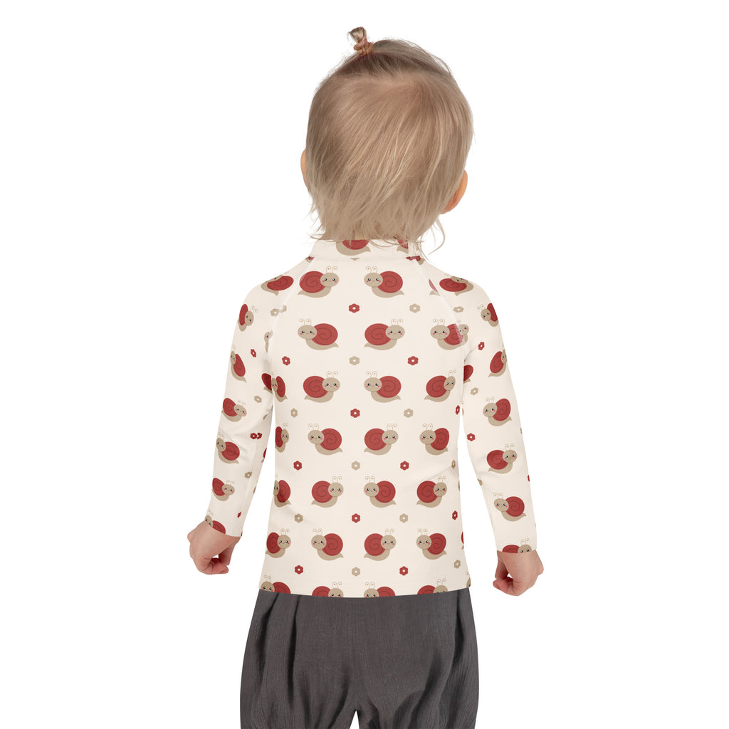 Kids Red Snail Long Sleeve Rash Guard Swim Shirt – Buttery Soft, Sun Safe UPF 50+ Protection, Quick Dry & 4-Way Stretch Comfort