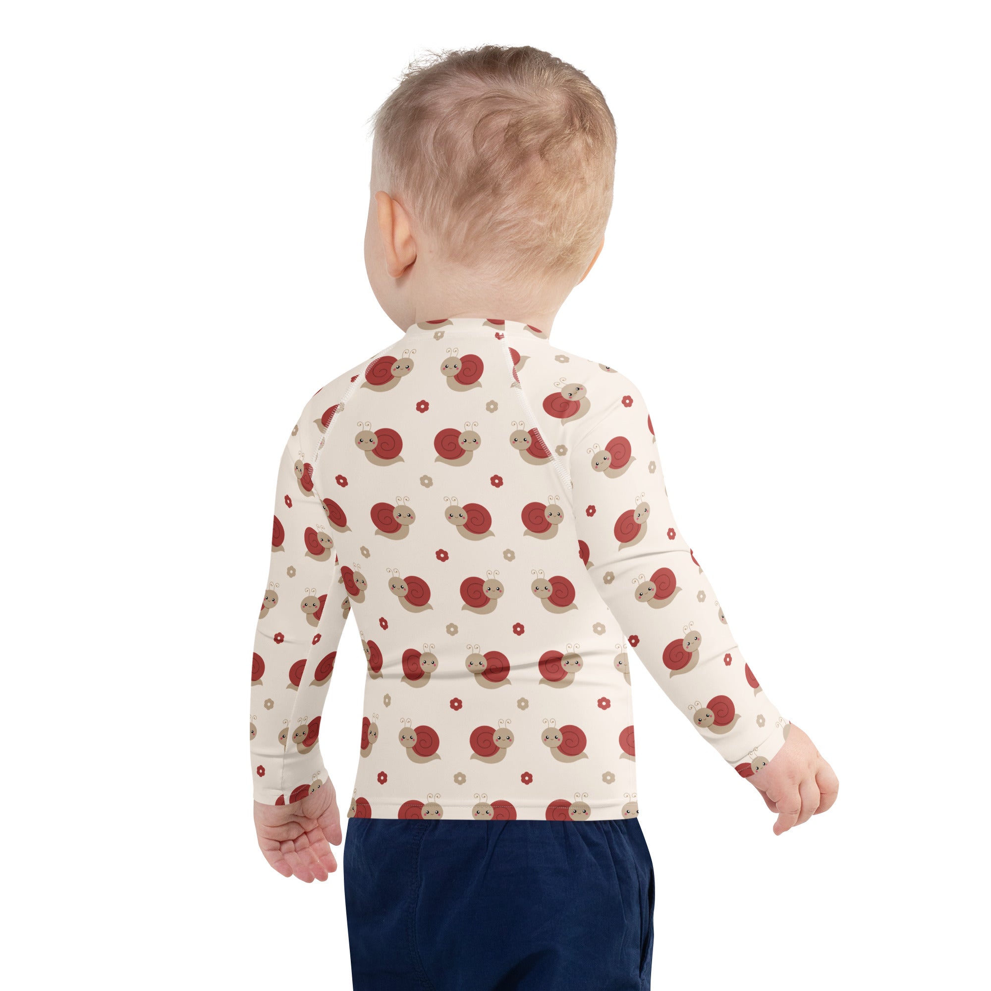 Kids Red Snail Long Sleeve Rash Guard Swim Shirt – Buttery Soft, Sun Safe UPF 50+ Protection, Quick Dry & 4-Way Stretch Comfort