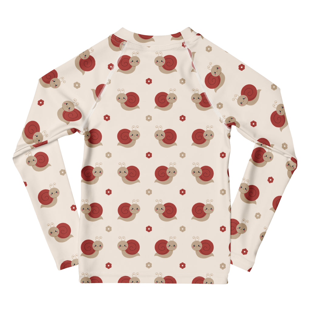 Kids Red Snail Long Sleeve Rash Guard Swim Shirt – Buttery Soft, Sun Safe UPF 50+ Protection, Quick Dry & 4-Way Stretch Comfort