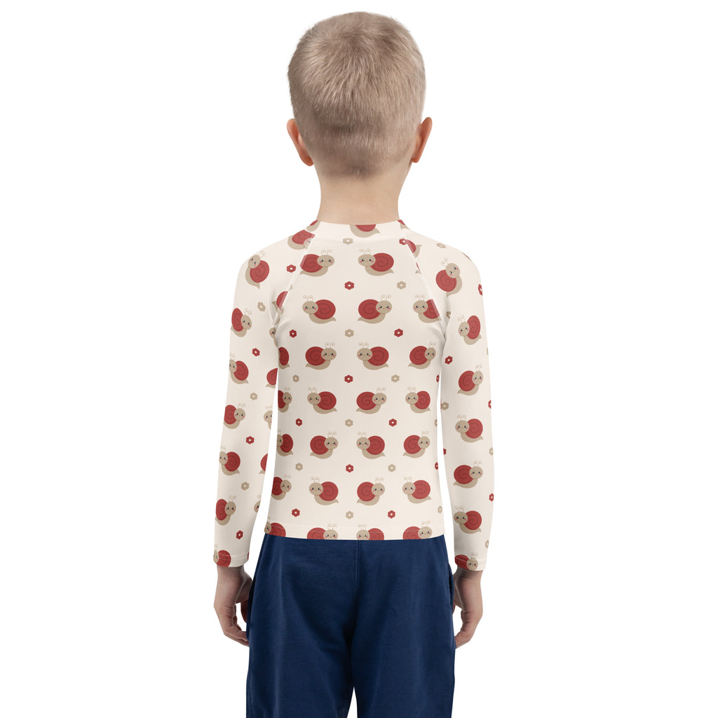 Kids Red Snail Long Sleeve Rash Guard Swim Shirt – Buttery Soft, Sun Safe UPF 50+ Protection, Quick Dry & 4-Way Stretch Comfort