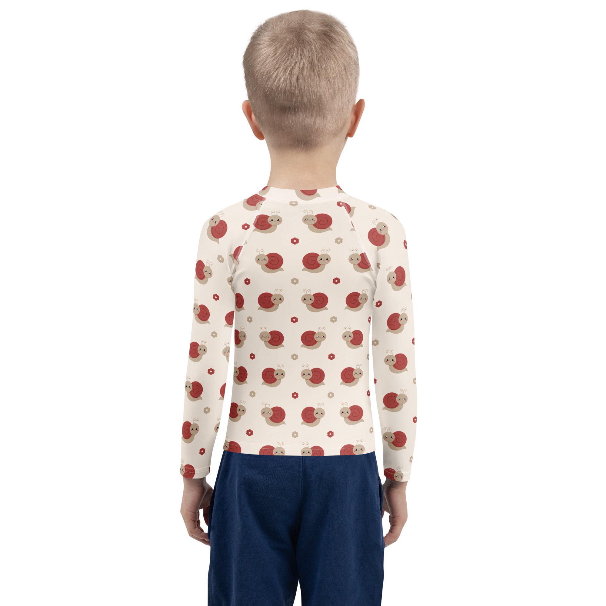 Kids Red Snail Long Sleeve Rash Guard Swim Shirt – Buttery Soft, Sun Safe UPF 50+ Protection, Quick Dry & 4-Way Stretch Comfort