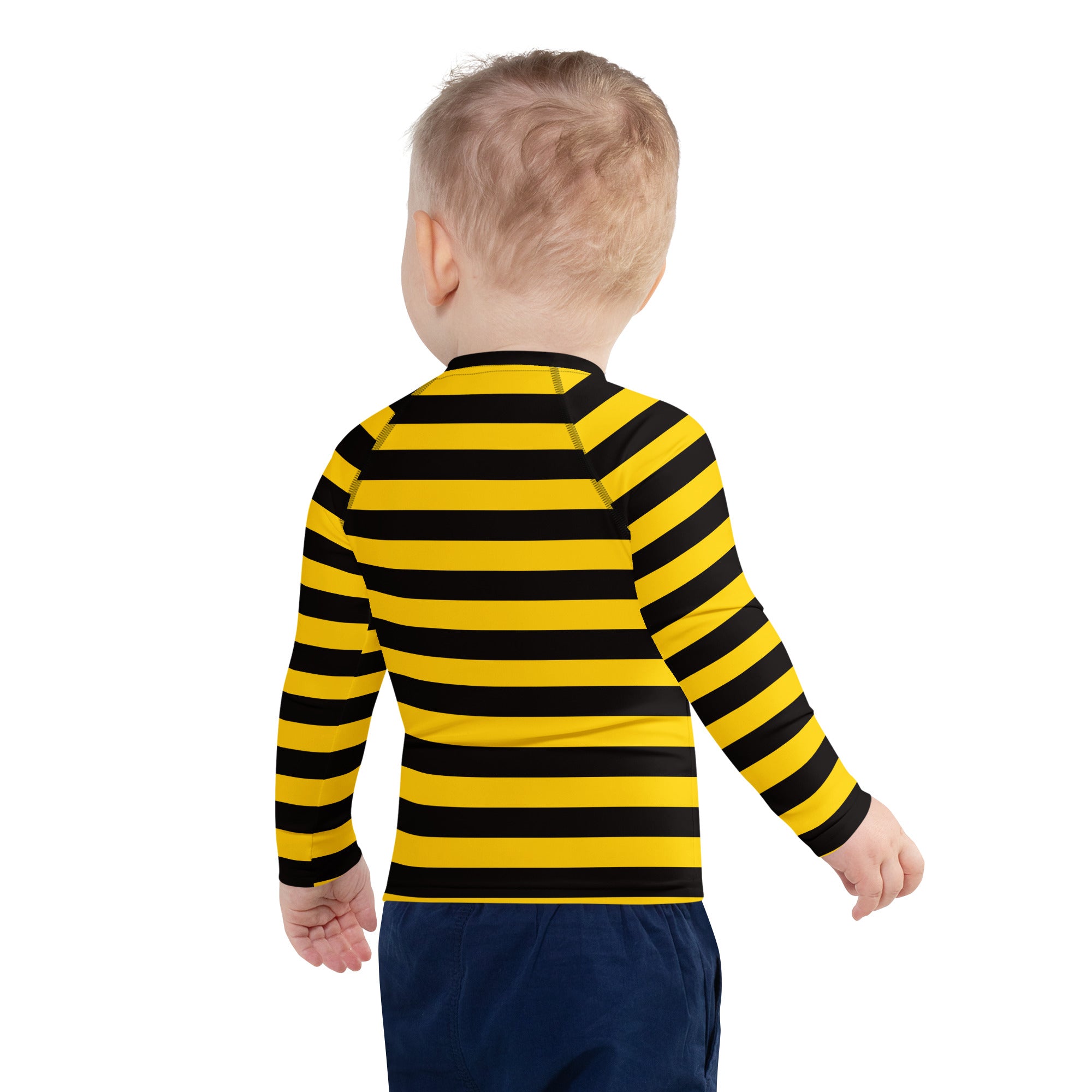 Kids Bee Stripe Long Sleeve Rash Guard Swim Shirt – Buttery Soft, Sun Safe UPF 50+ Protection, Quick Dry & 4-Way Stretch Comfort