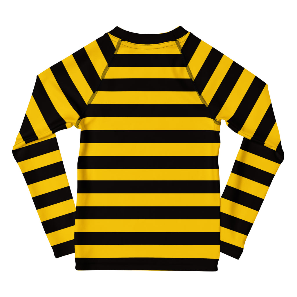 Kids Bee Stripe Long Sleeve Rash Guard Swim Shirt – Buttery Soft, Sun Safe UPF 50+ Protection, Quick Dry & 4-Way Stretch Comfort