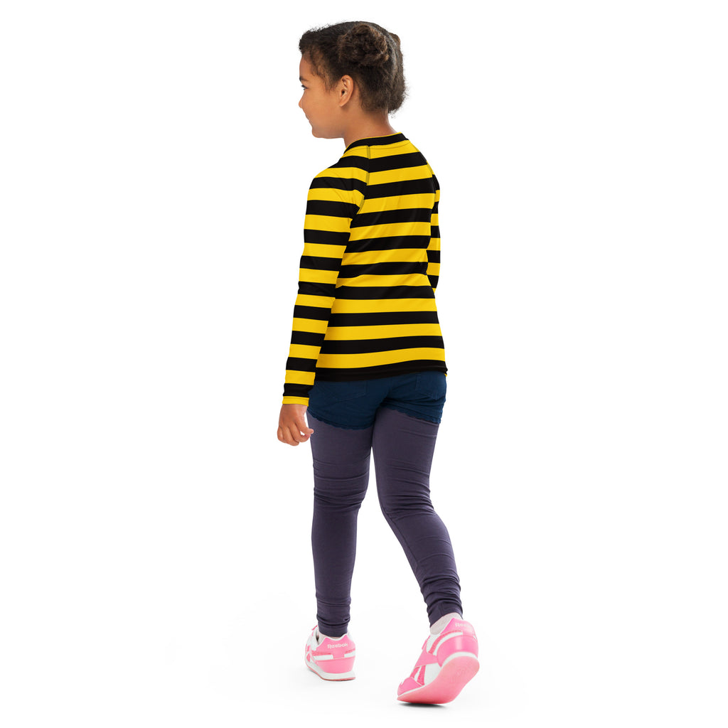 Kids Bee Stripe Long Sleeve Rash Guard Swim Shirt – Buttery Soft, Sun Safe UPF 50+ Protection, Quick Dry & 4-Way Stretch Comfort