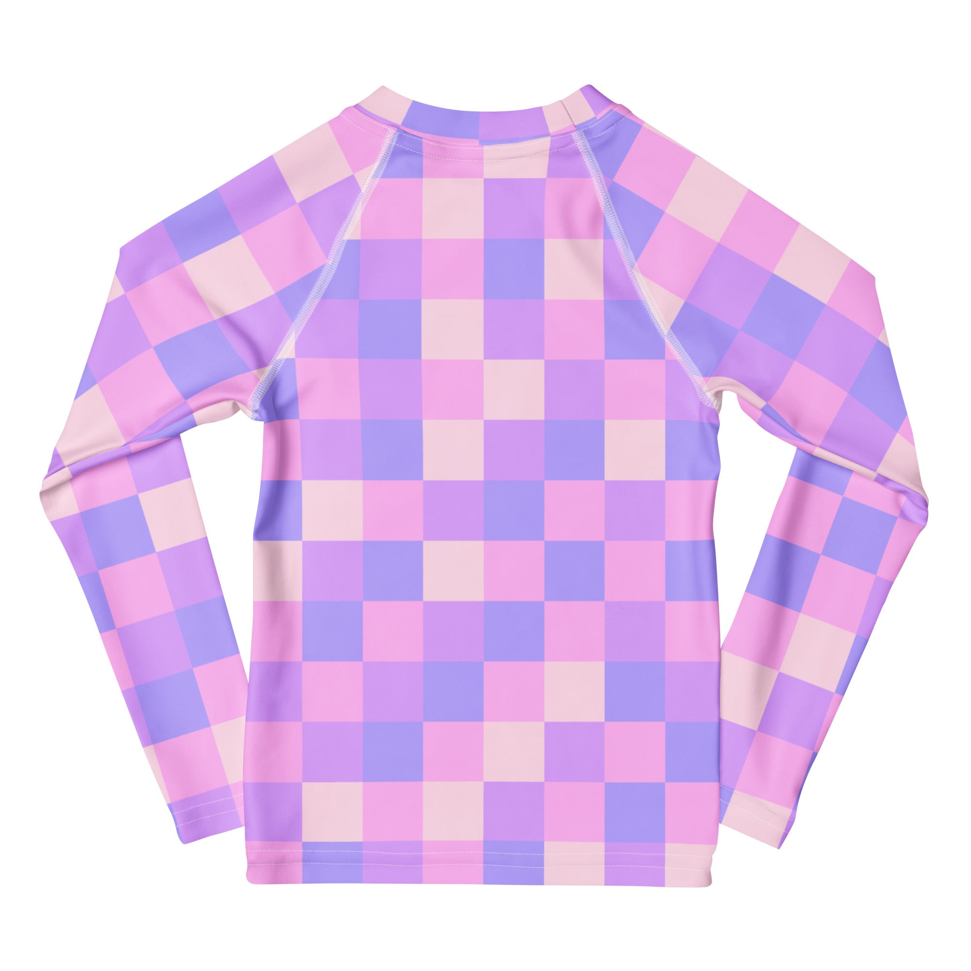 Girls Pink Purple Squares Long Sleeve Rash Guard Swim Shirt – Buttery Soft, Sun Safe UPF 50+ Protection, Quick Dry & 4-Way Stretch Comfort