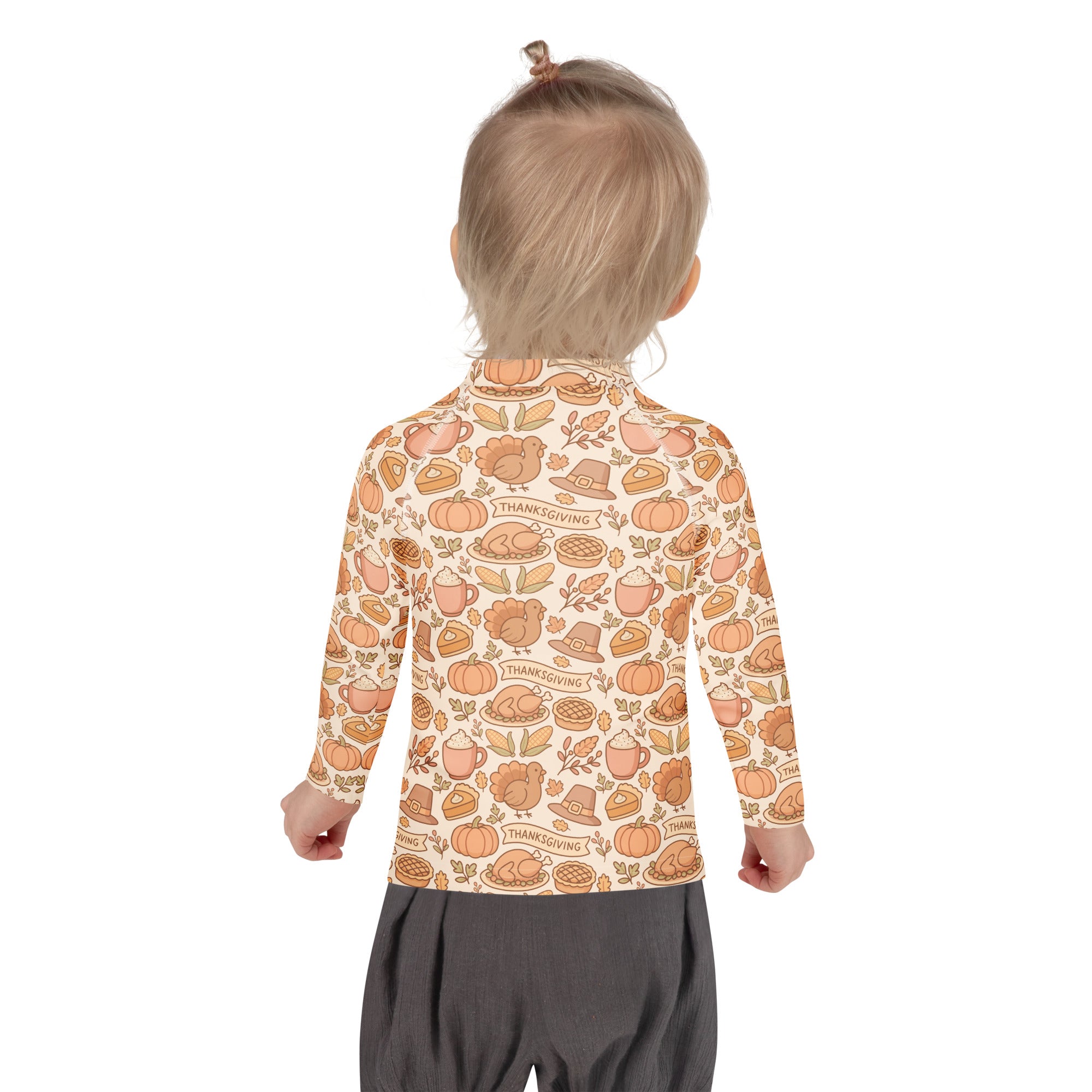 Kids Thanksgiving Turkey Long Sleeve Rash Guard Swim Shirt – Buttery Soft, Sun Safe UPF 50+ Protection, Quick Dry & 4-Way Stretch Comfort