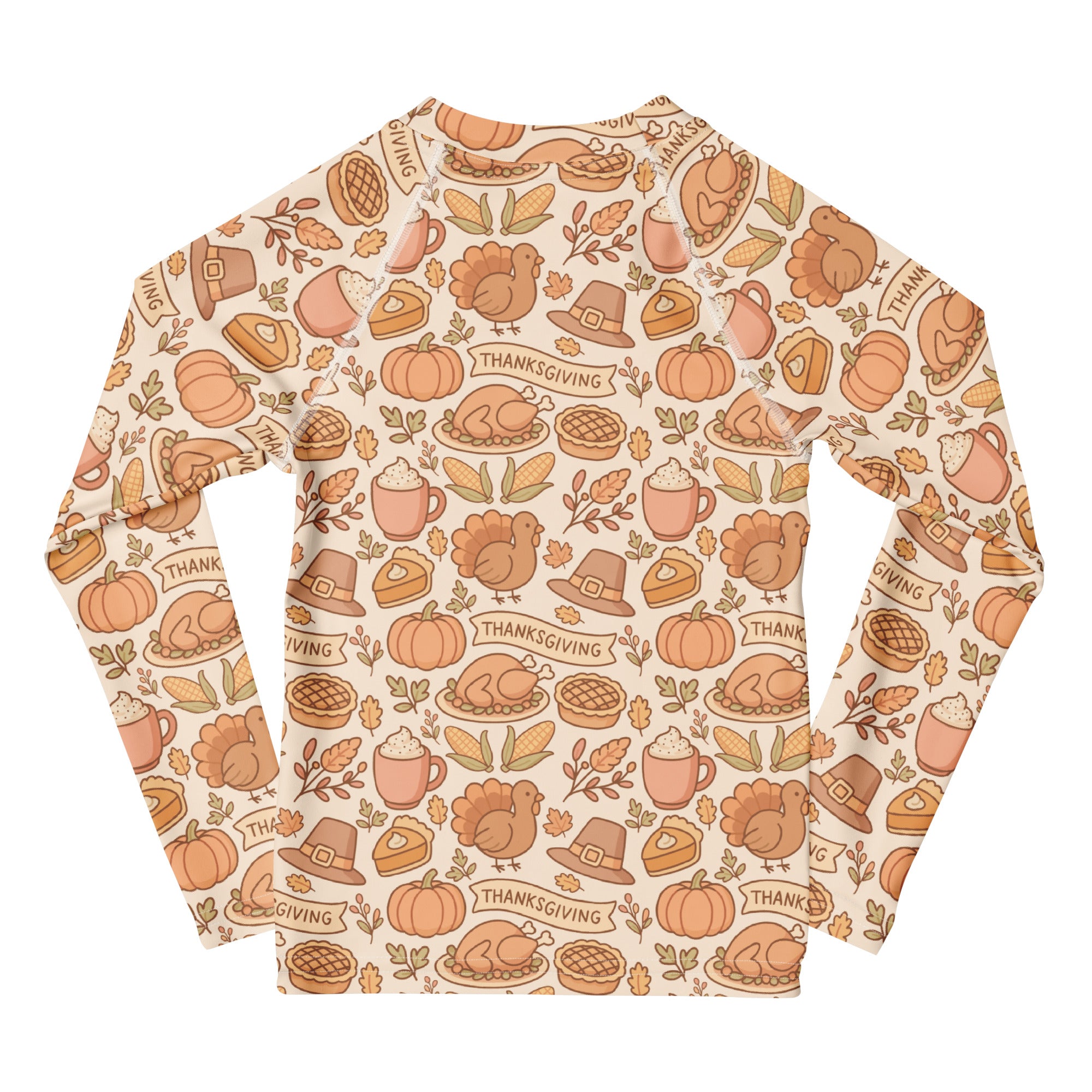 Kids Thanksgiving Turkey Long Sleeve Rash Guard Swim Shirt – Buttery Soft, Sun Safe UPF 50+ Protection, Quick Dry & 4-Way Stretch Comfort