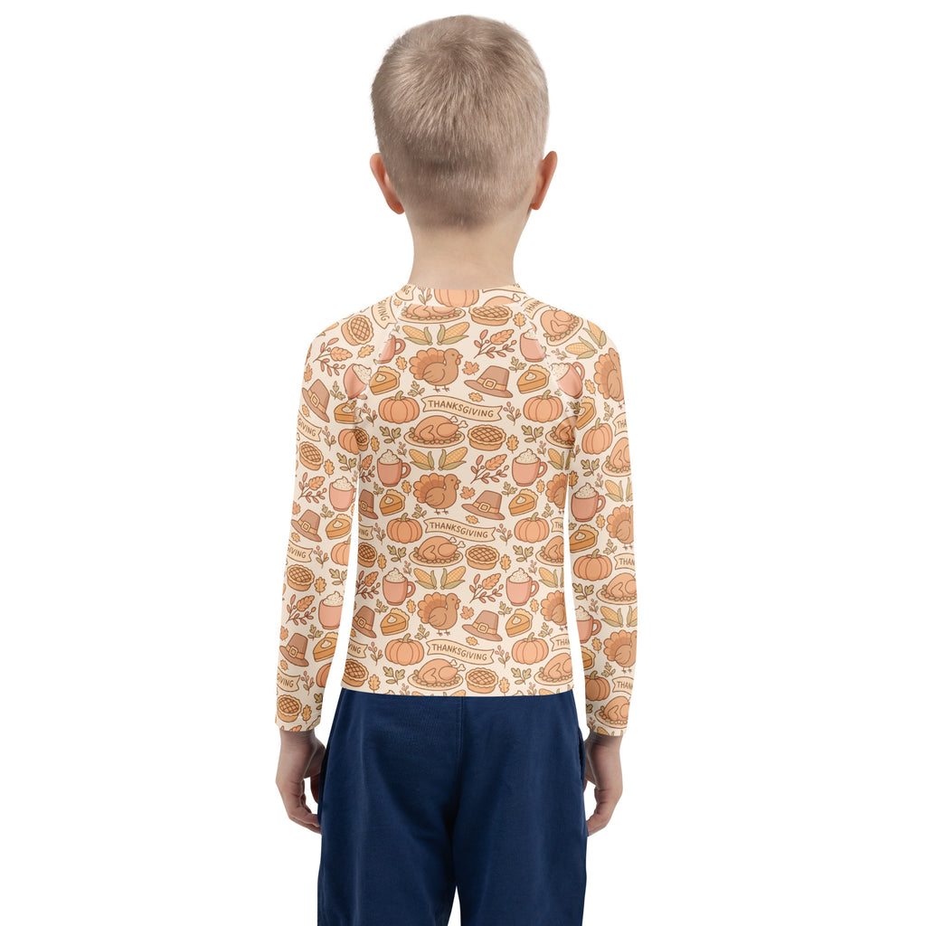 Kids Thanksgiving Turkey Long Sleeve Rash Guard Swim Shirt – Buttery Soft, Sun Safe UPF 50+ Protection, Quick Dry & 4-Way Stretch Comfort
