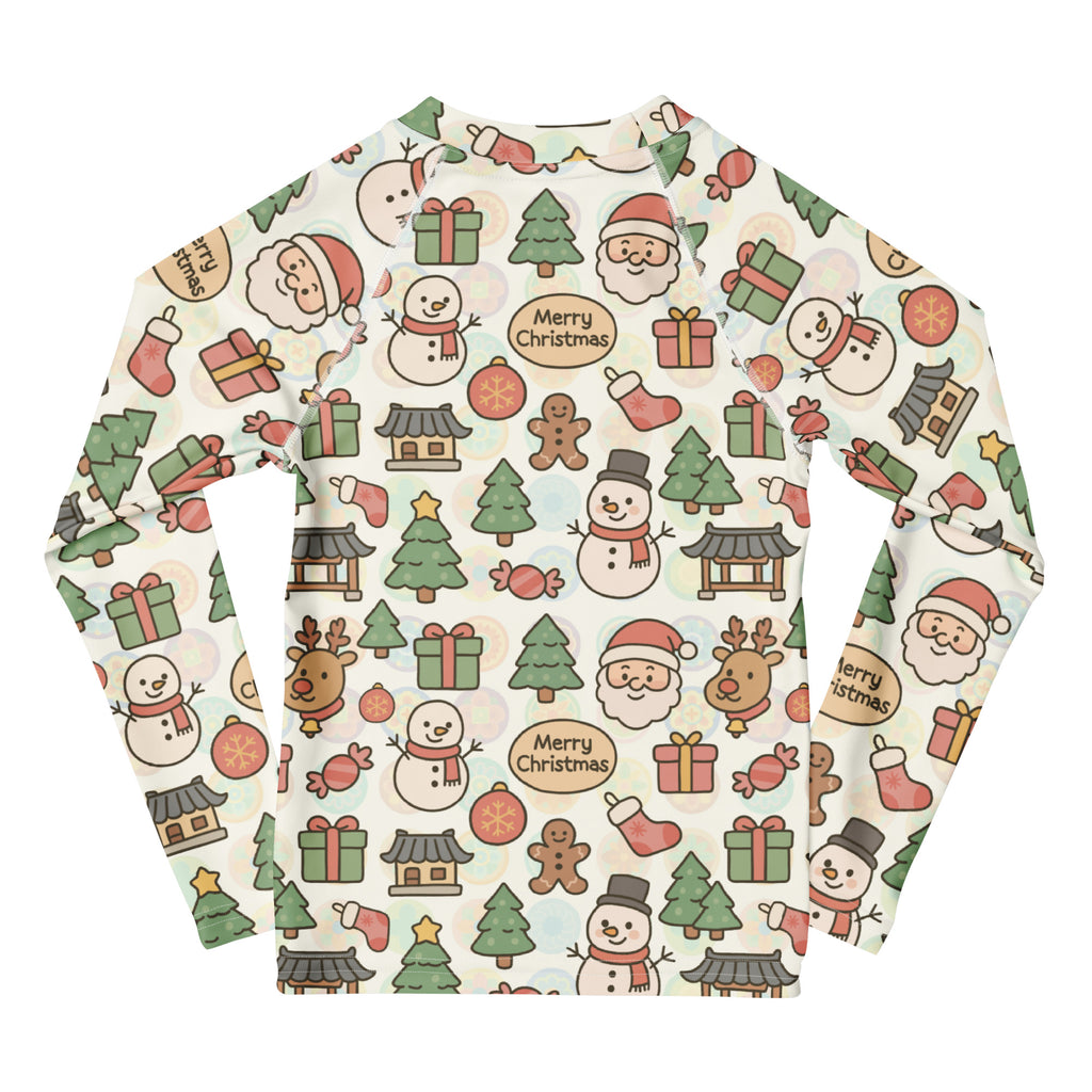 Kids Pastel Christmas Long Sleeve Rash Guard Swim Shirt – Buttery Soft, Sun Safe UPF 50+ Protection, Quick Dry & 4-Way Stretch Comfort