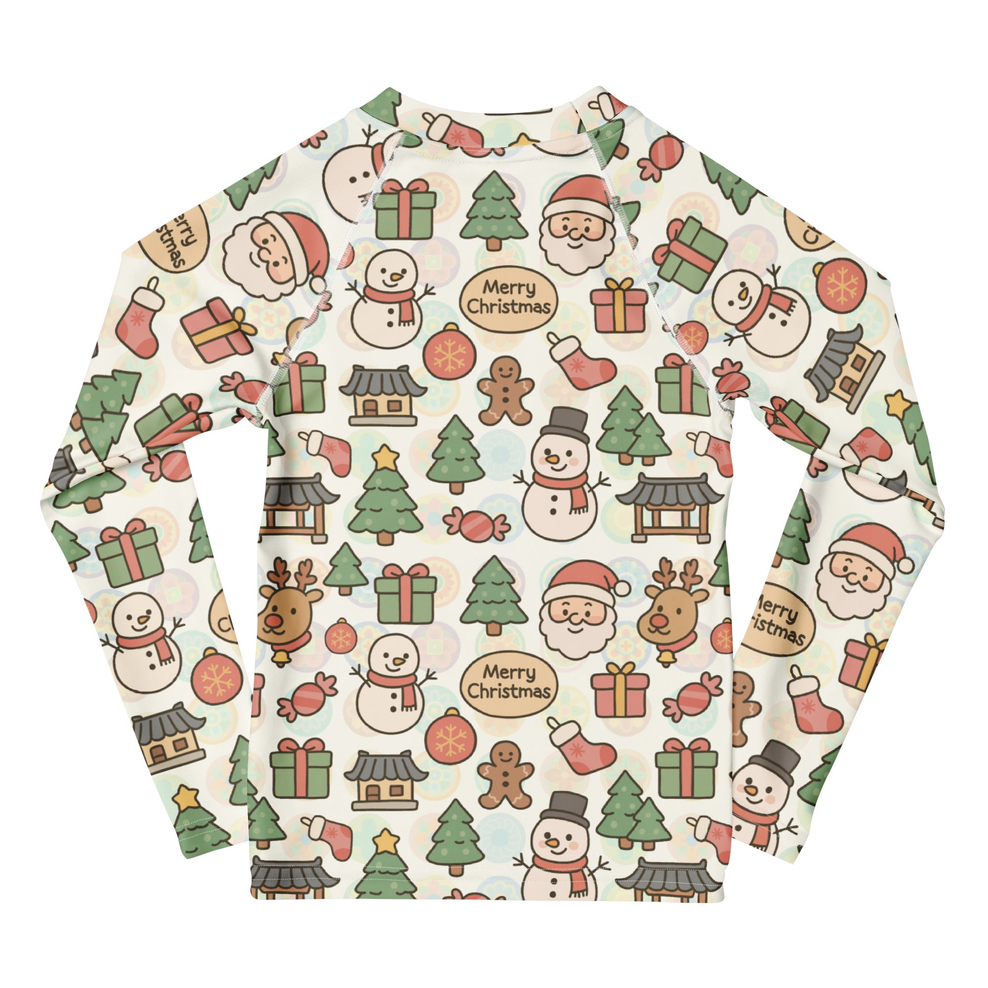 Kids Pastel Christmas Long Sleeve Rash Guard Swim Shirt – Buttery Soft, Sun Safe UPF 50+ Protection, Quick Dry & 4-Way Stretch Comfort