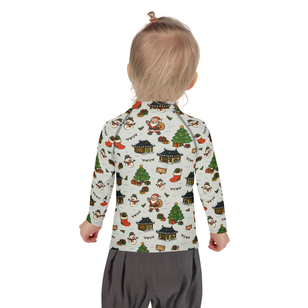 Kids Christmas Village Long Sleeve Rash Guard Swim Shirt – Buttery Soft, Sun Safe UPF 50+ Protection, Quick Dry & 4-Way Stretch Comfort