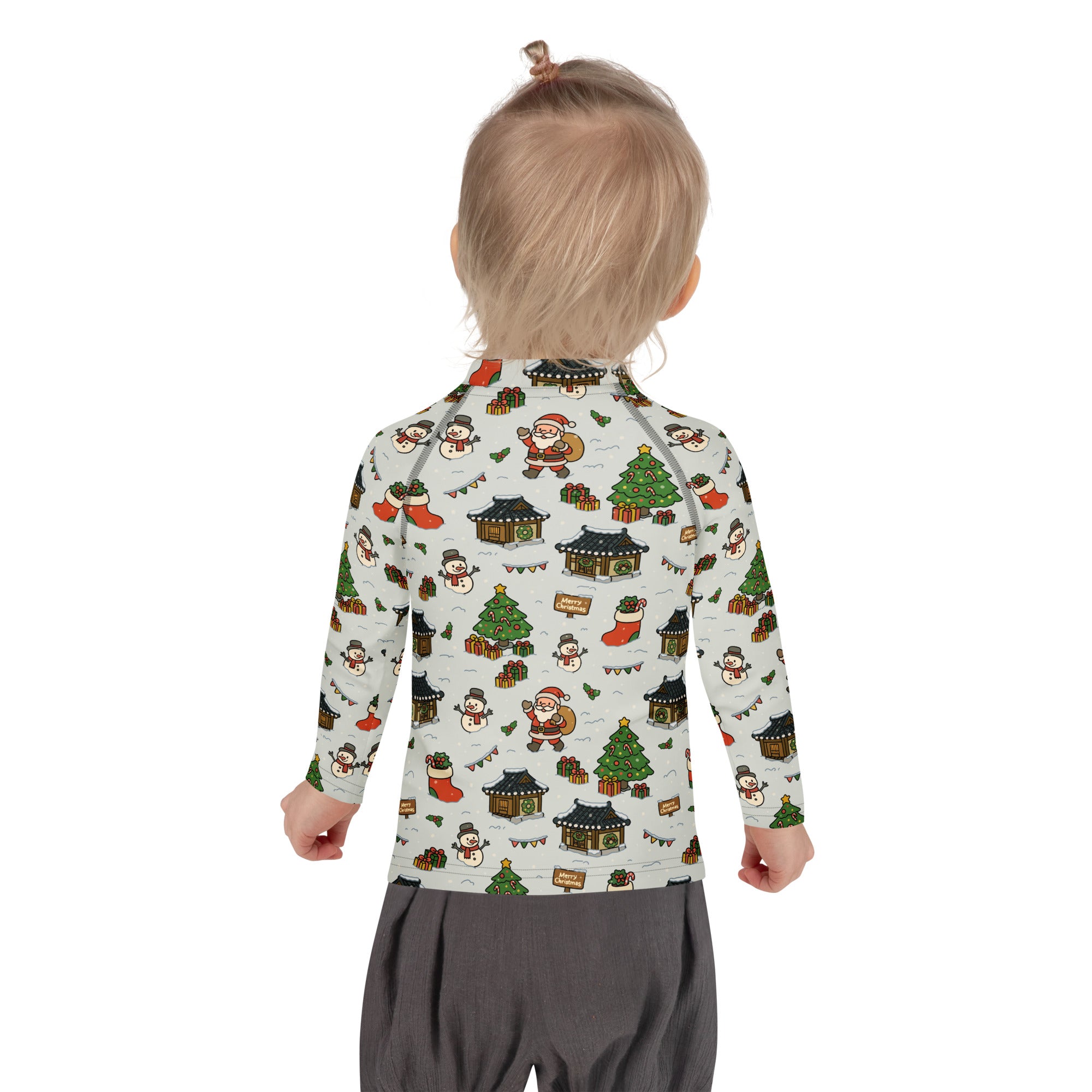 Kids Christmas Village Long Sleeve Rash Guard Swim Shirt – Buttery Soft, Sun Safe UPF 50+ Protection, Quick Dry & 4-Way Stretch Comfort