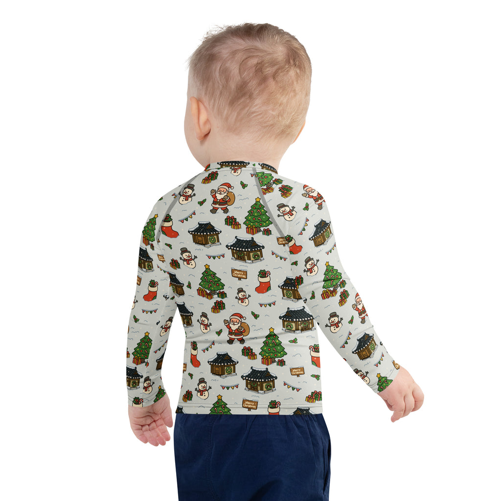Kids Christmas Village Long Sleeve Rash Guard Swim Shirt – Buttery Soft, Sun Safe UPF 50+ Protection, Quick Dry & 4-Way Stretch Comfort