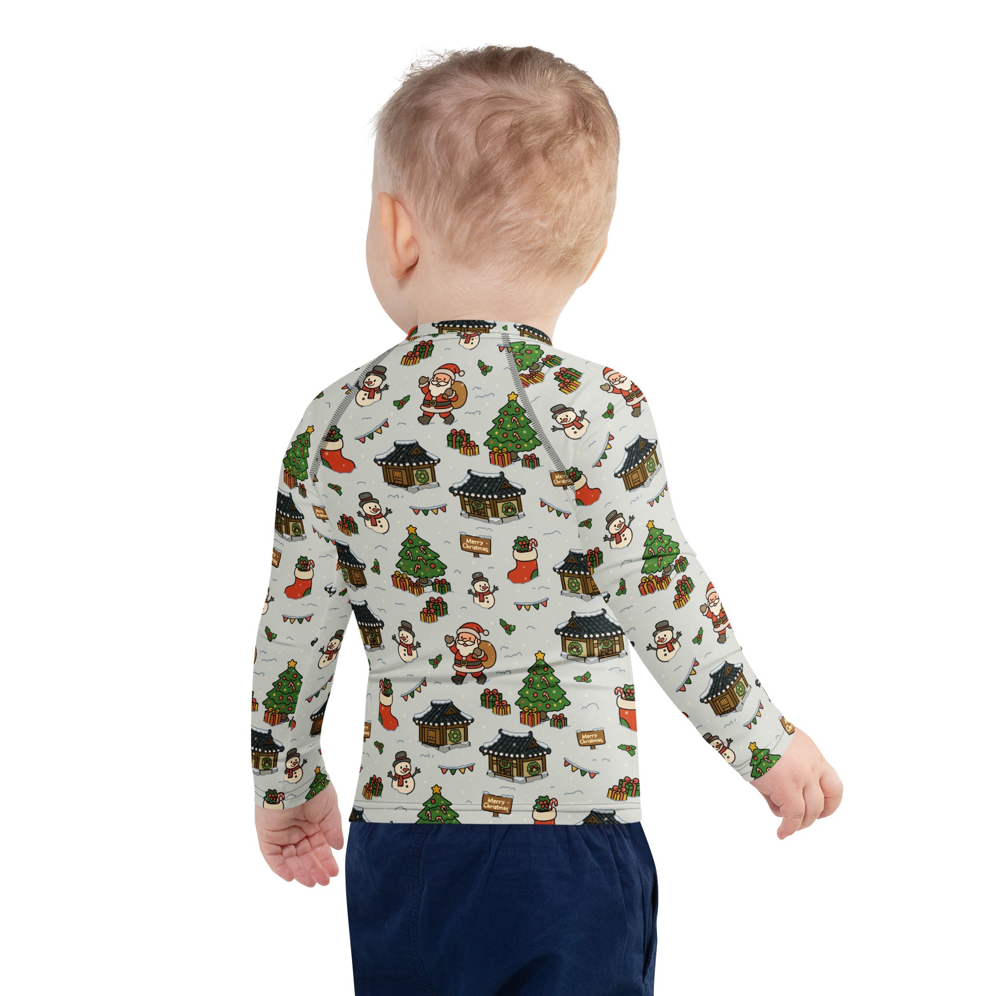 Kids Christmas Village Long Sleeve Rash Guard Swim Shirt – Buttery Soft, Sun Safe UPF 50+ Protection, Quick Dry & 4-Way Stretch Comfort