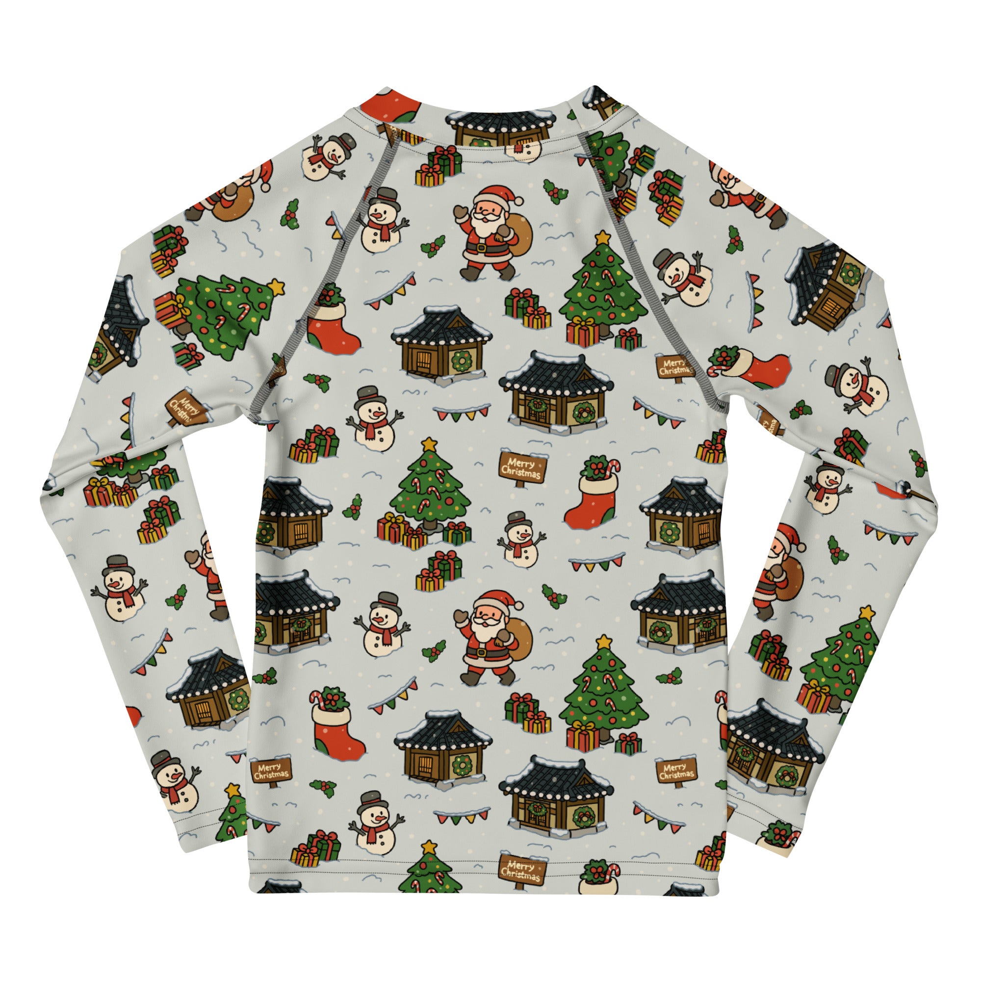 Kids Christmas Village Long Sleeve Rash Guard Swim Shirt – Buttery Soft, Sun Safe UPF 50+ Protection, Quick Dry & 4-Way Stretch Comfort